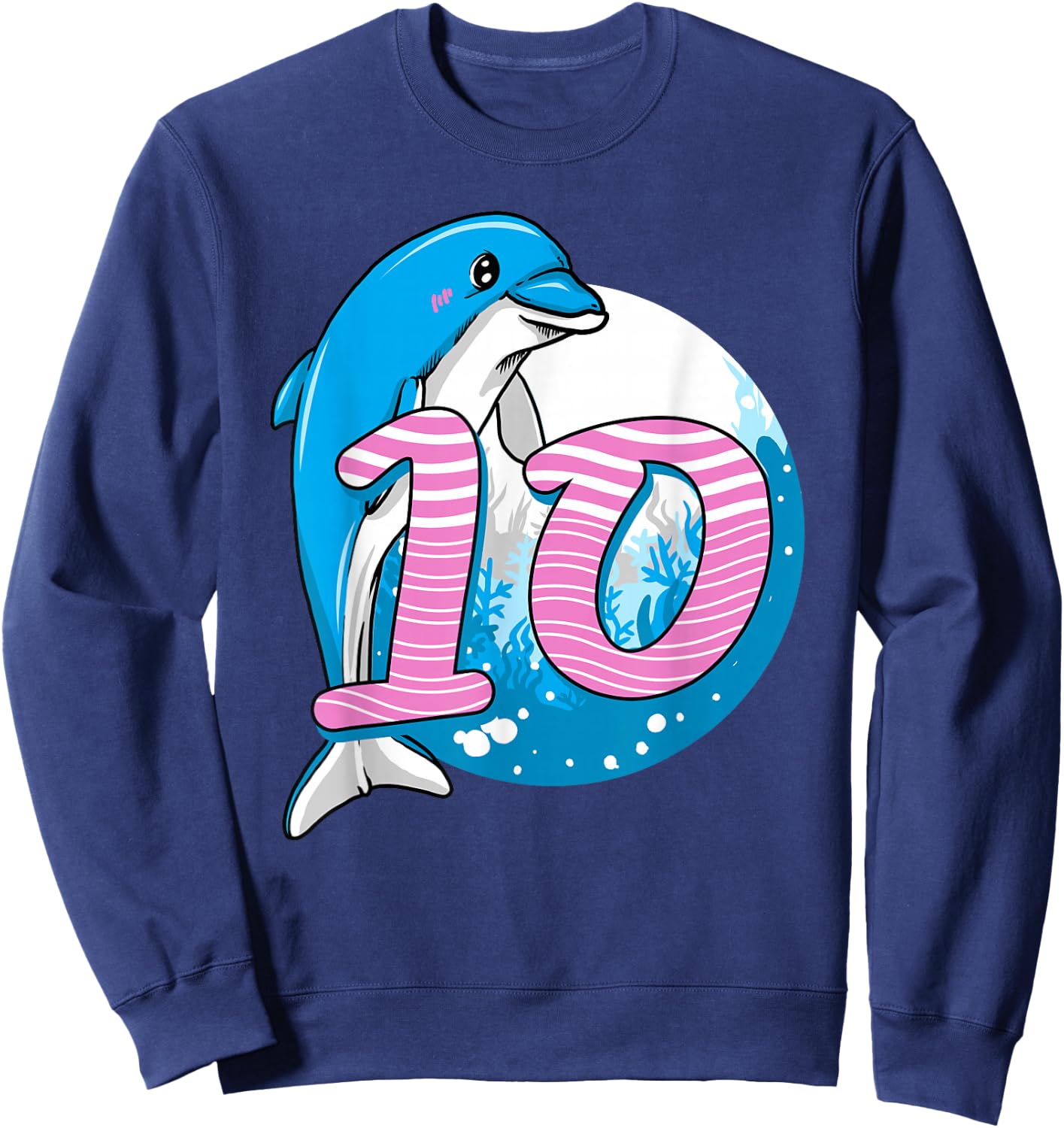 10 Year Dolphin Birthday for 10th Birthday Dolphin Girl Sweatshirt - Sweatshirt | Navy