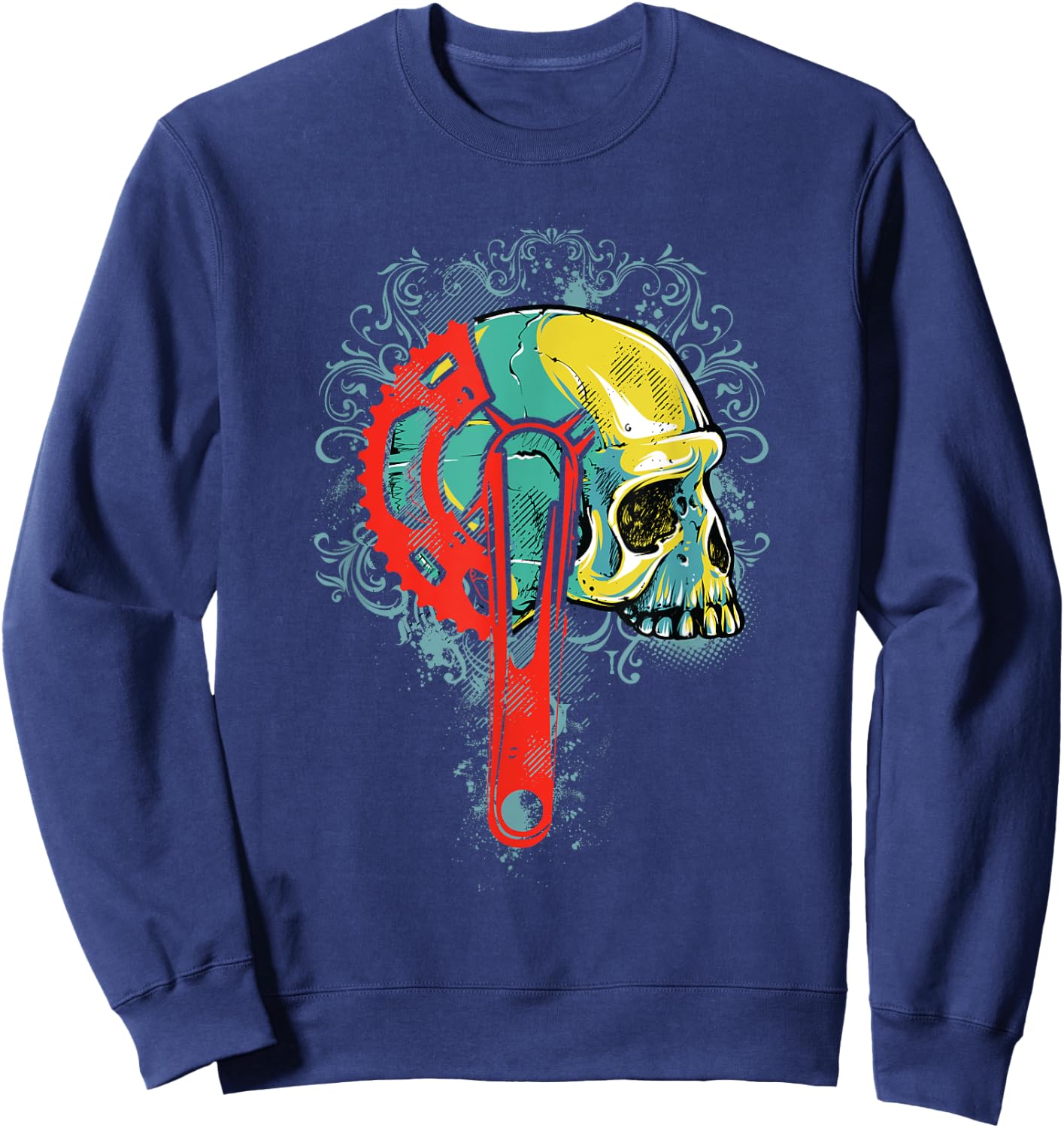 Bike Shirt Gift Boys Men Cyclists Skull Bicycle Crankset Sweatshirt - Sweatshirt | Navy