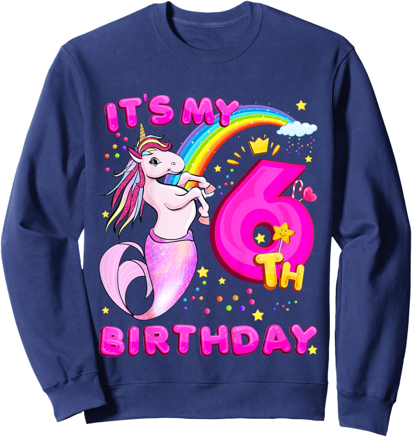6th Birthday Unicorn Mermicorn Mermaid Gifts For Girls Sweatshirt - Sweatshirt | Navy