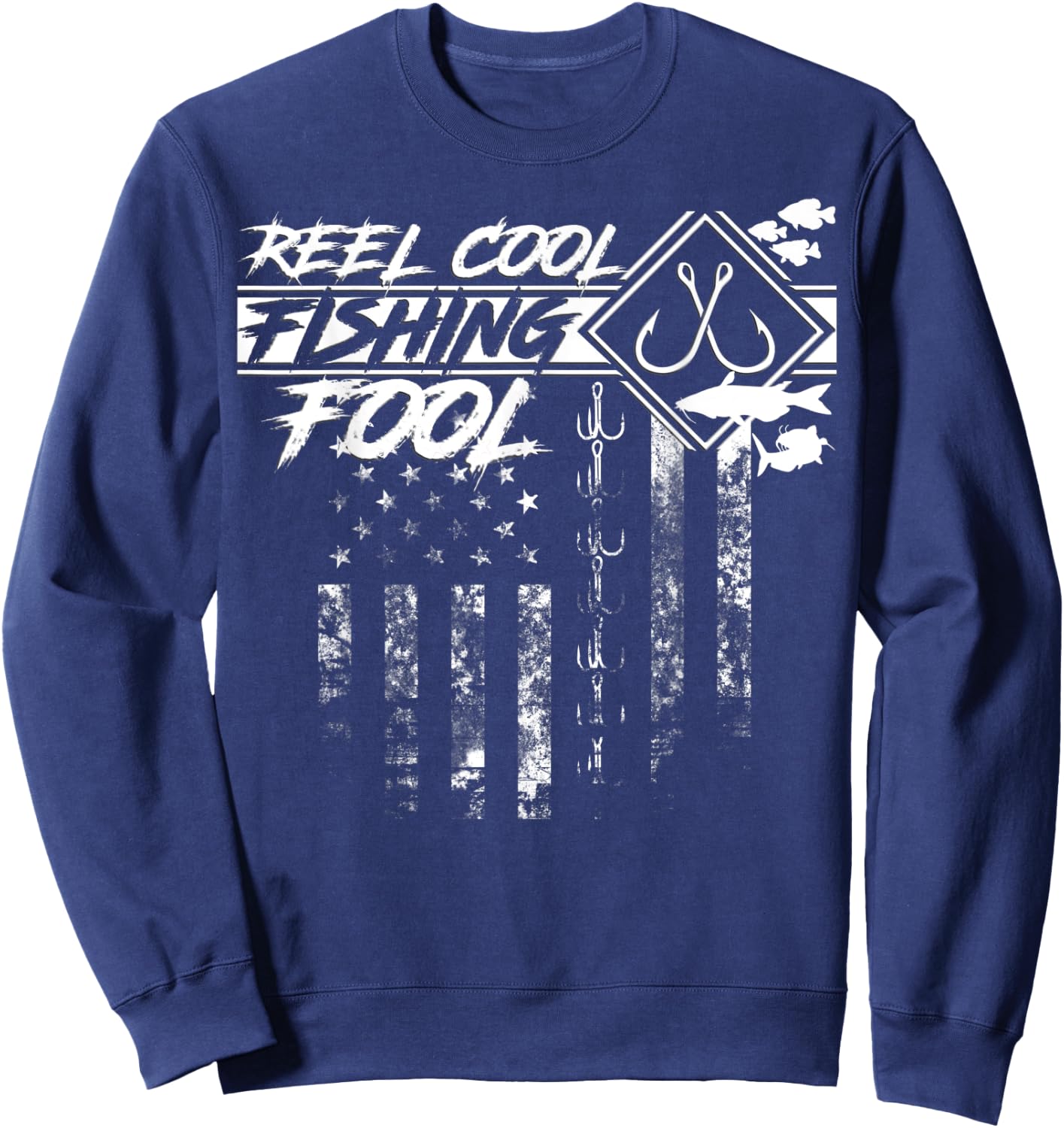 Reel Cool Fishing Fool American Flag Shirt Men Sweatshirt - Sweatshirt | Navy