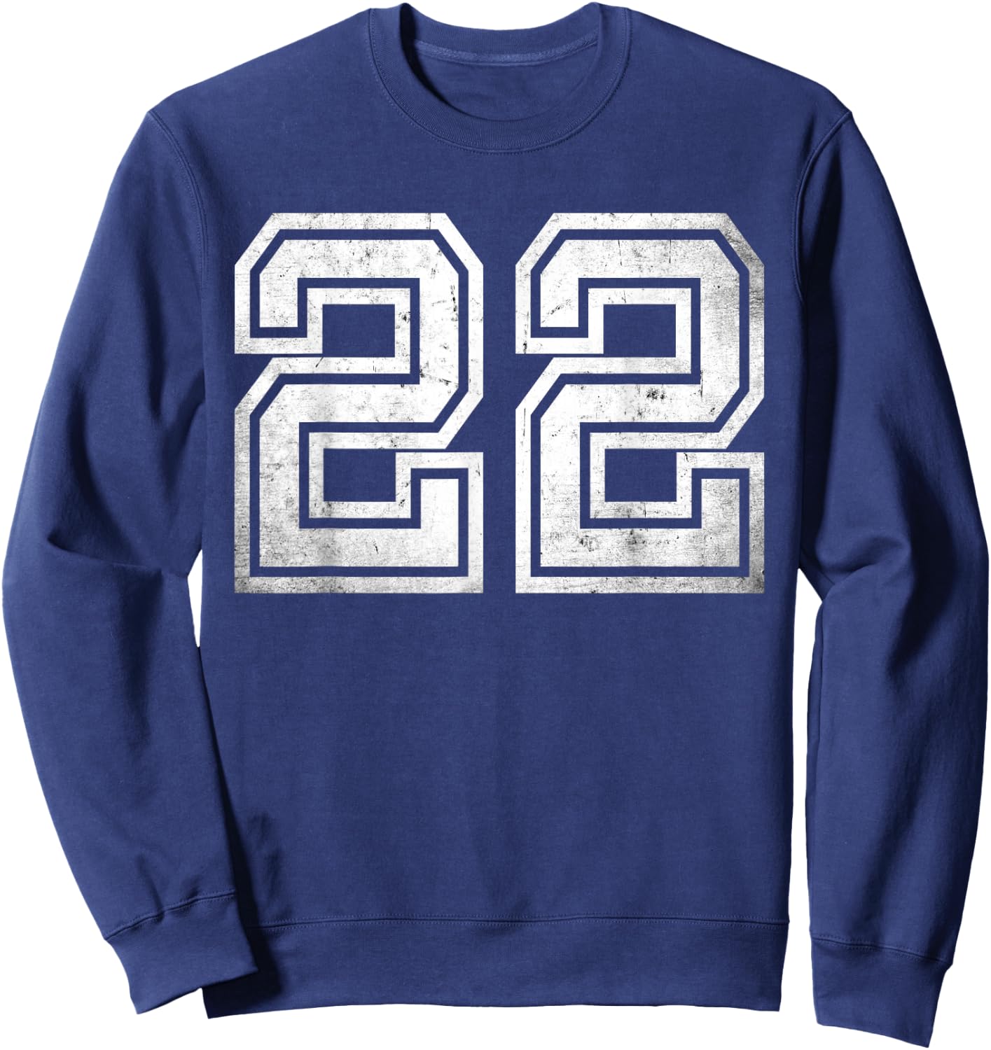 Distressed Number #22 Sport White Varsity Number Sweatshirt - Sweatshirt | Navy