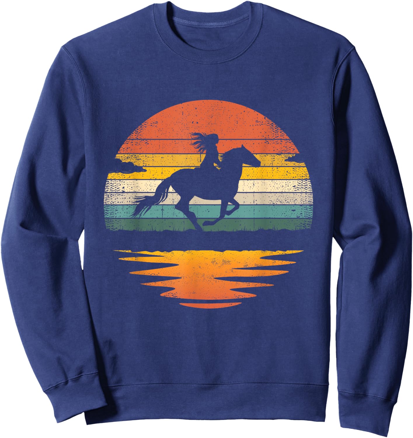 Girl Horse Riding Vintage Cowgirl Retro Sunset Horse Sweatshirt - Sweatshirt | Navy