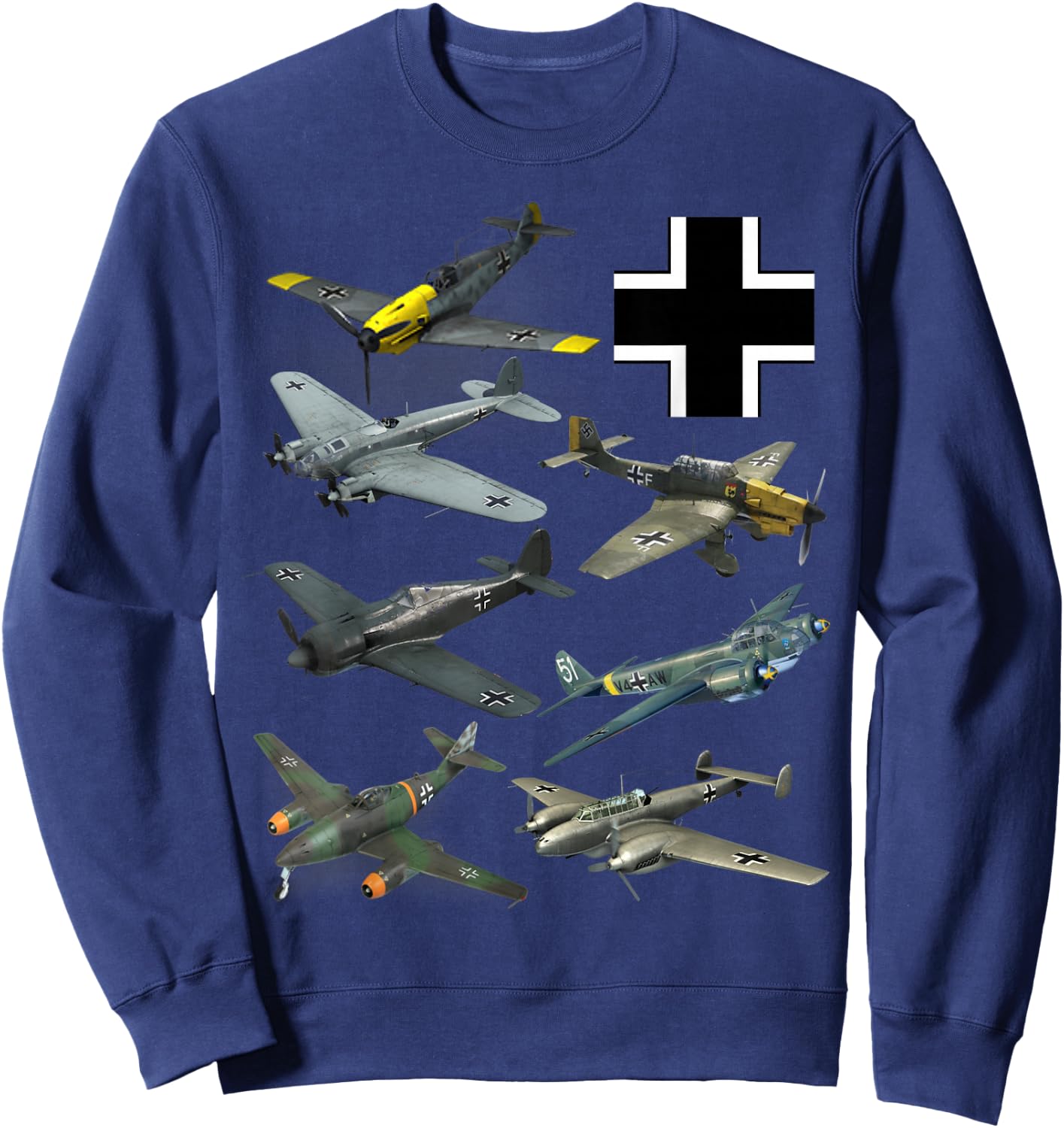 WW2 German Fighter Planes JU-87 Stuka Bf 109 ME 262 Fw190 Sweatshirt - Sweatshirt | Navy