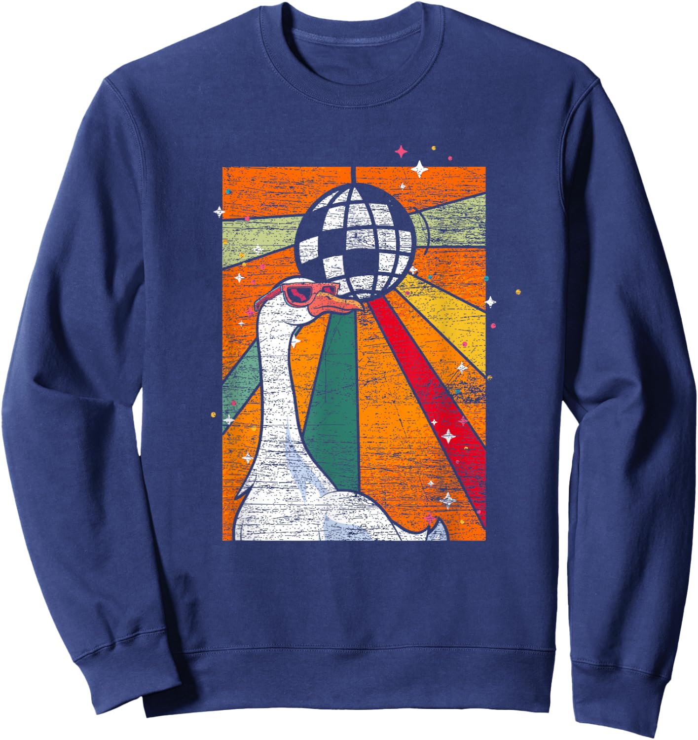 Funny Farm Animal Sunglasses Disco Ball Retro Cool Goose Sweatshirt - Sweatshirt | Navy