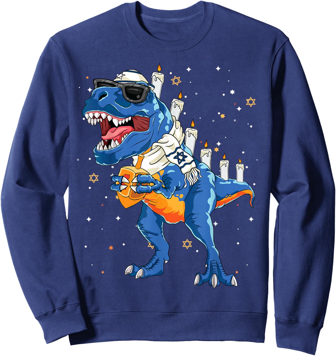 Hanukkah Dinosaur Menorasaurus T Rex Dino Chanukah Boys 2024 Sweatshirt - Sweatshirt | Navy