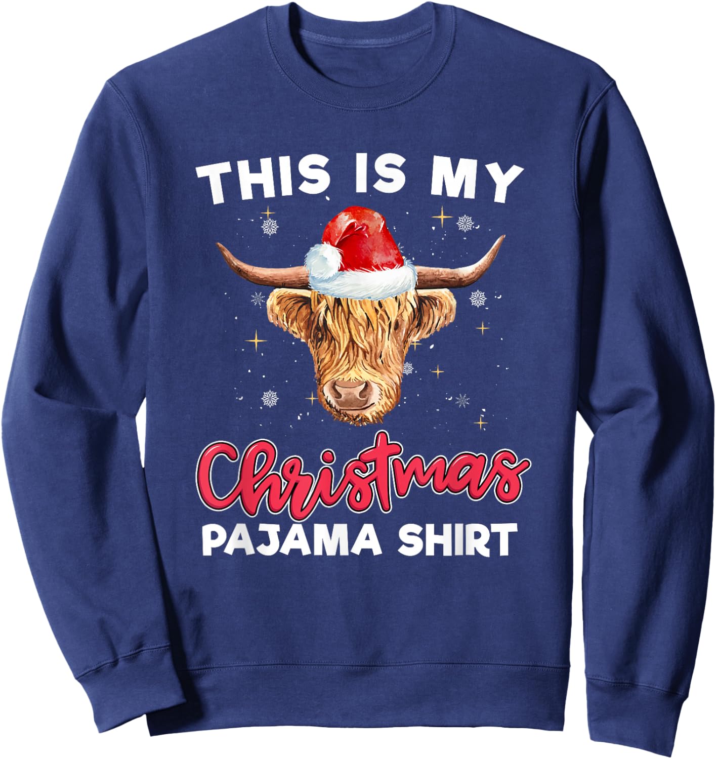 Highland Cow Christmas Pajama Santa Cow Lover Sweatshirt - Sweatshirt | Navy