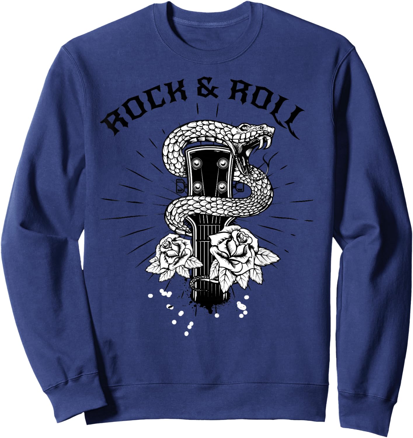 Rock And Roll Snake Roses Hard Rock & Roll Rocker Concert Sweatshirt - Sweatshirt | Navy