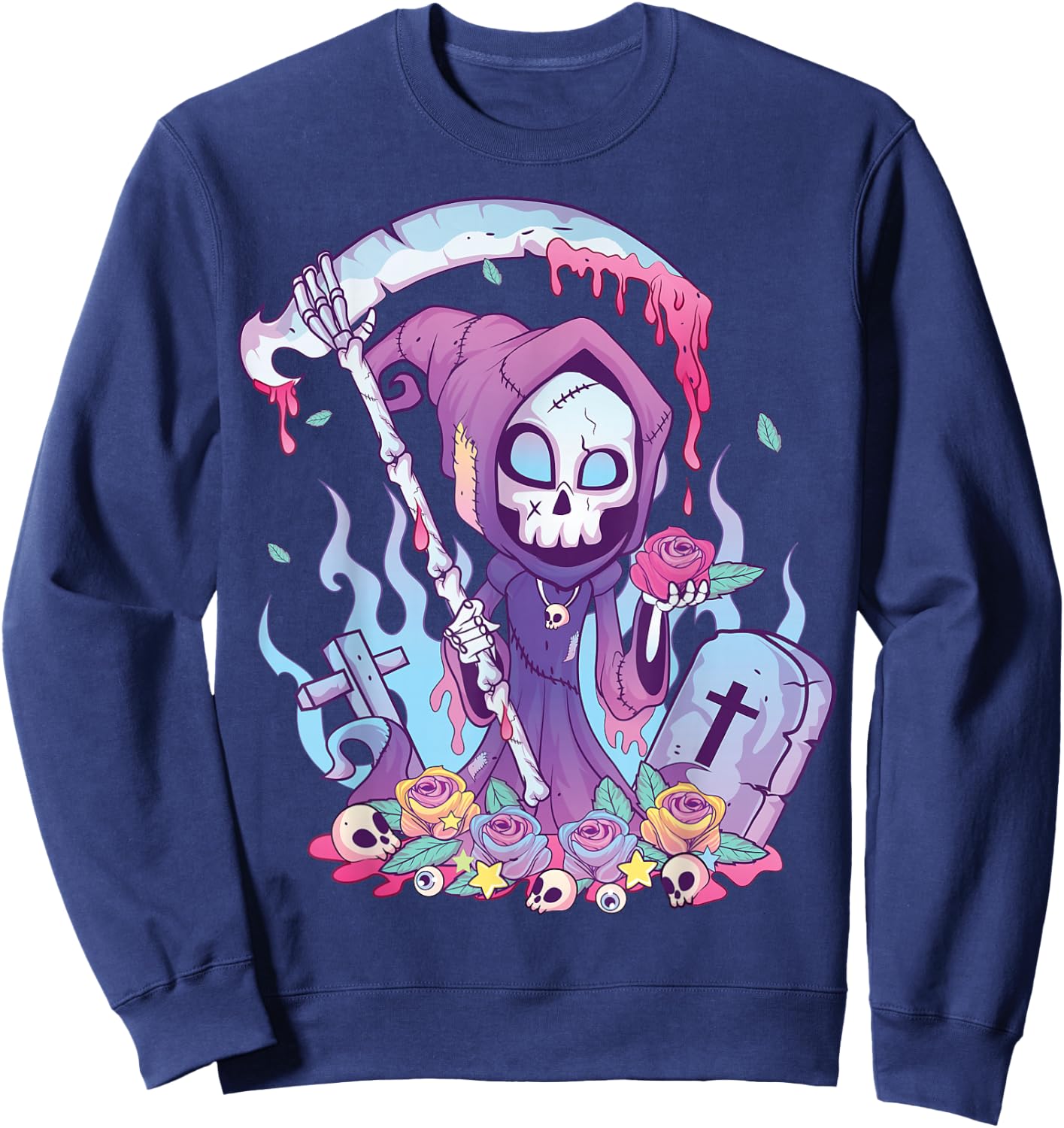 Pastel Goth Creepy Death Grim Reaper Kawaii Occult Menhera Small Sweatshirt - Sweatshirt | Navy