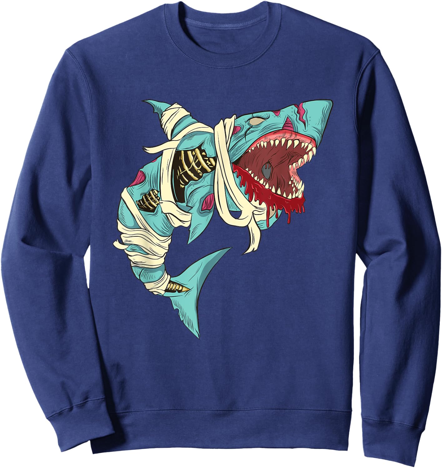 Shark Zombie Shirt Creepy Zombie Halloween Costume Mummy Sweatshirt - Sweatshirt | Navy