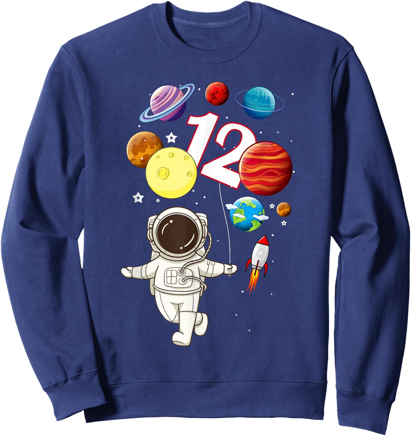 Funny 12 Years Old 12th Birthday Little Astronaut Boys Kids Sweatshirt - Sweatshirt | Navy