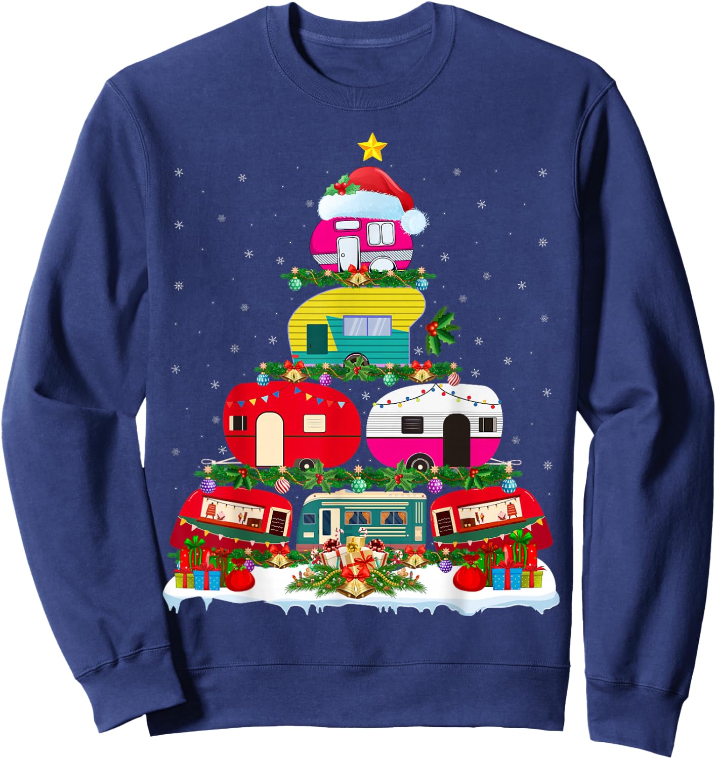 Funny Xmas Lighting Santa Camping RV Christmas Tree Sweatshirt - Sweatshirt | Navy
