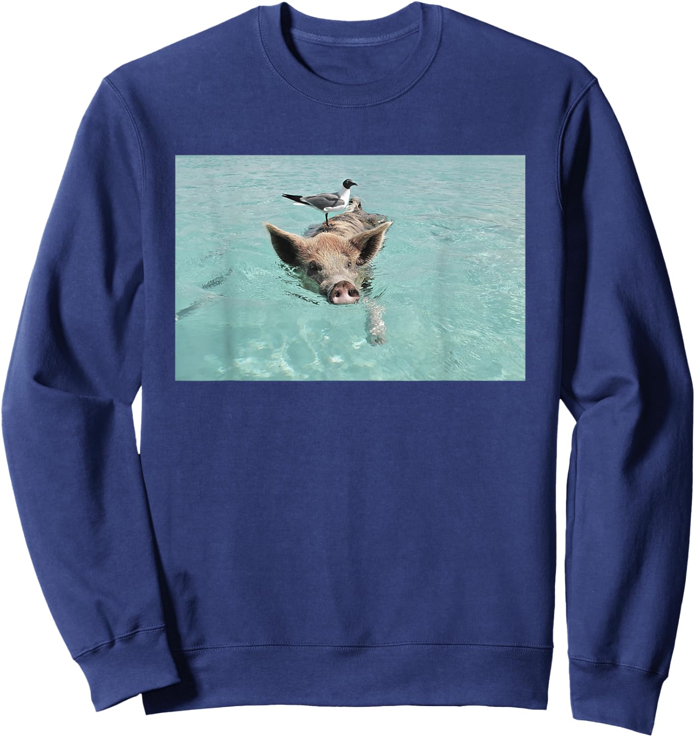 Funny Swimming Pig in Ocean Pigs Bahamas Exumas Vintage Sweatshirt - Sweatshirt | Navy