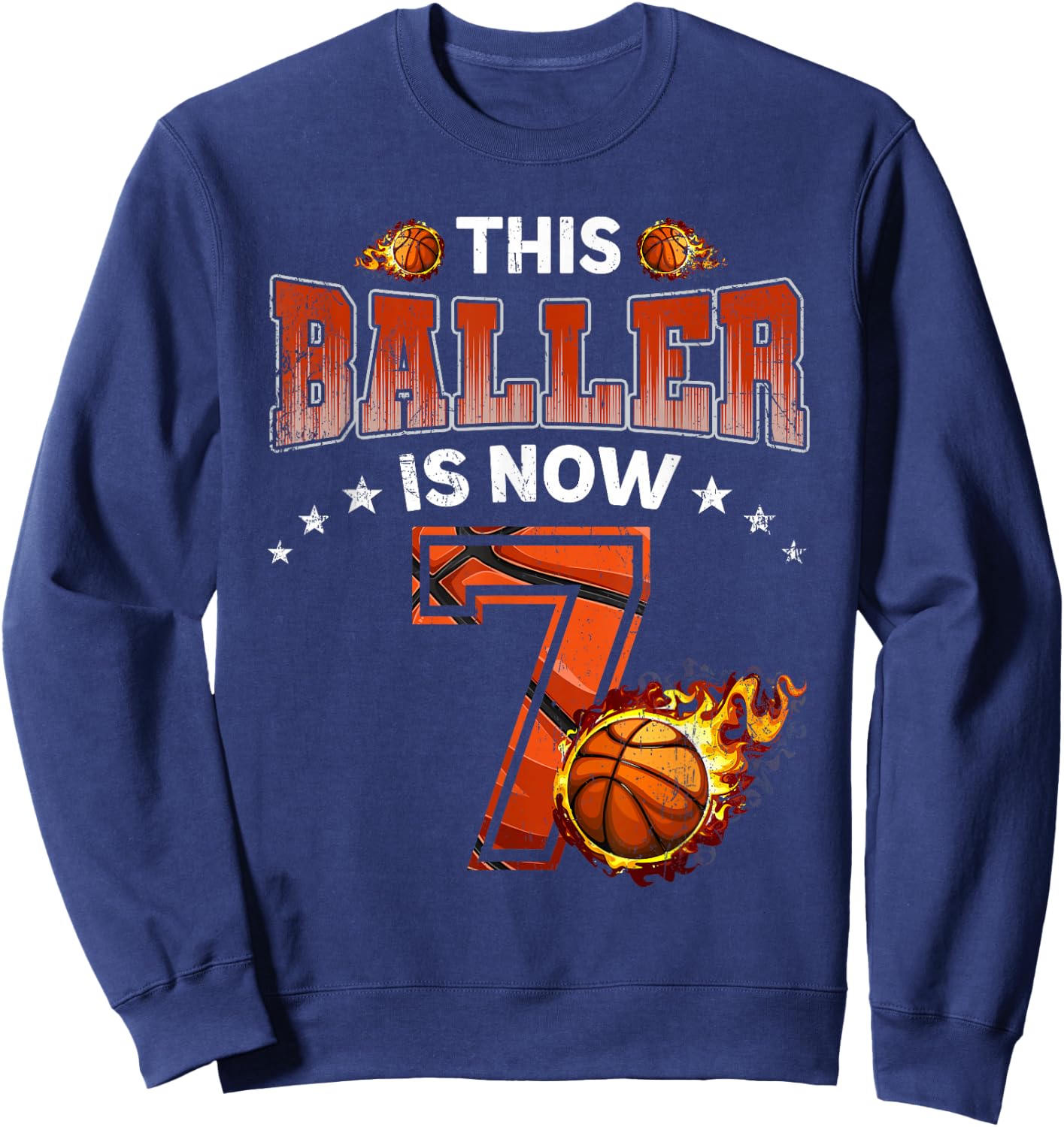 7th Birthday Boys Basketball Player Gifts 7 Years Old Kids Sweatshirt - Sweatshirt | Navy