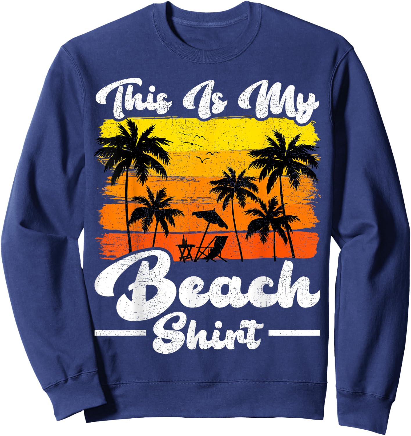 Summer Vacation Vintage Retro Palm Tree This Is My Beach Women Girls Kids Sweatshirt - Sweatshirt | Navy
