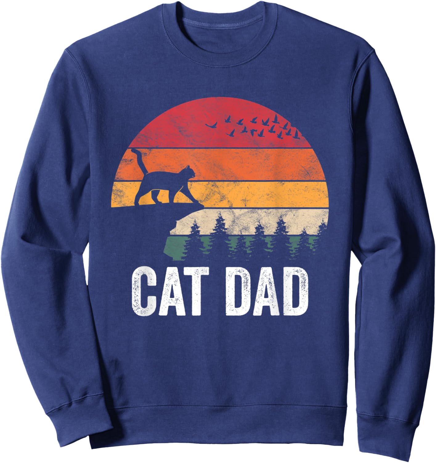 Best Cat Dad Retro Cat Lover Father Sweatshirt - Sweatshirt | Navy