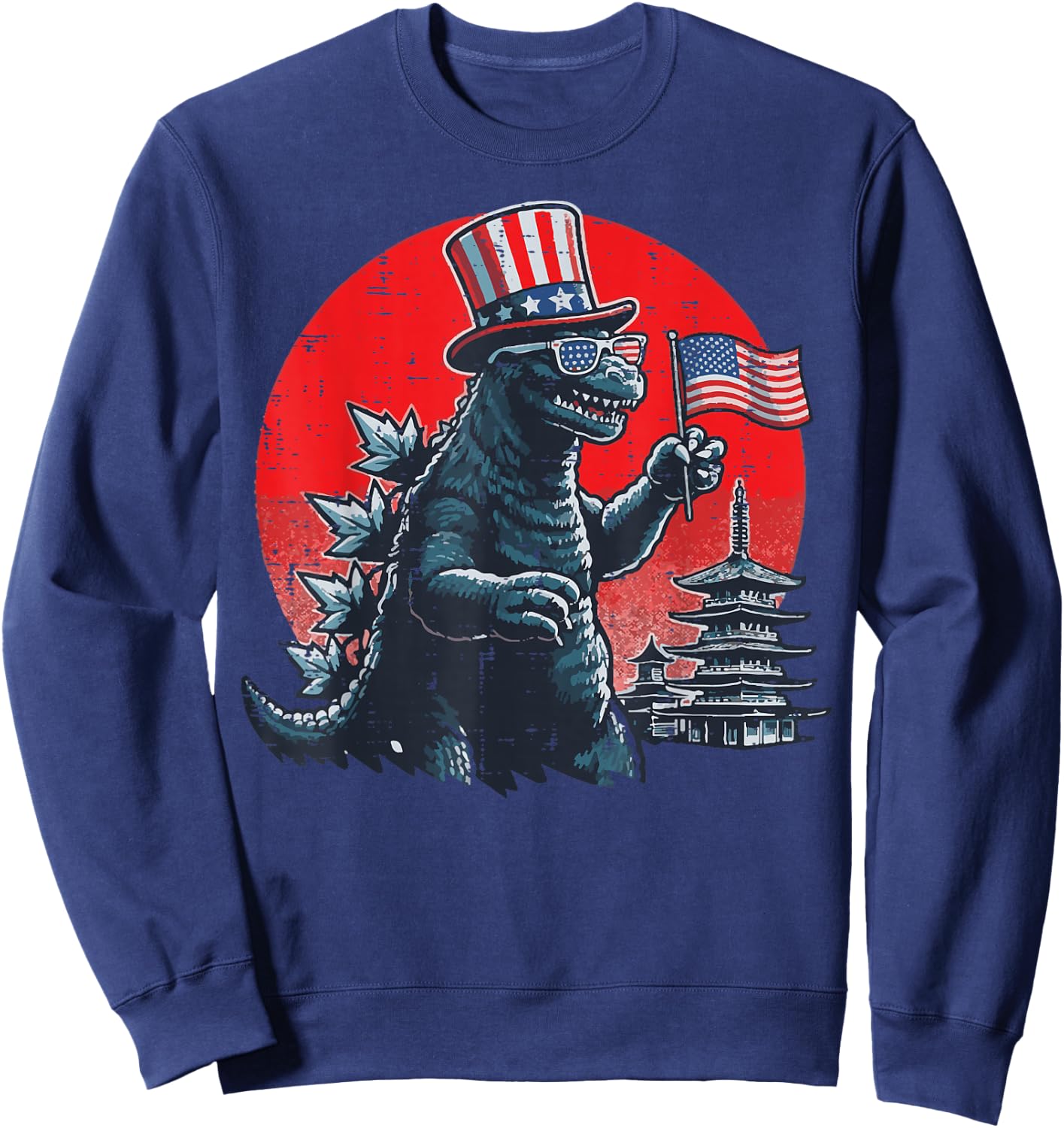 4th of July Giant Monster US Flag Kaiju Patriotic Men Women Sweatshirt - Sweatshirt | Navy