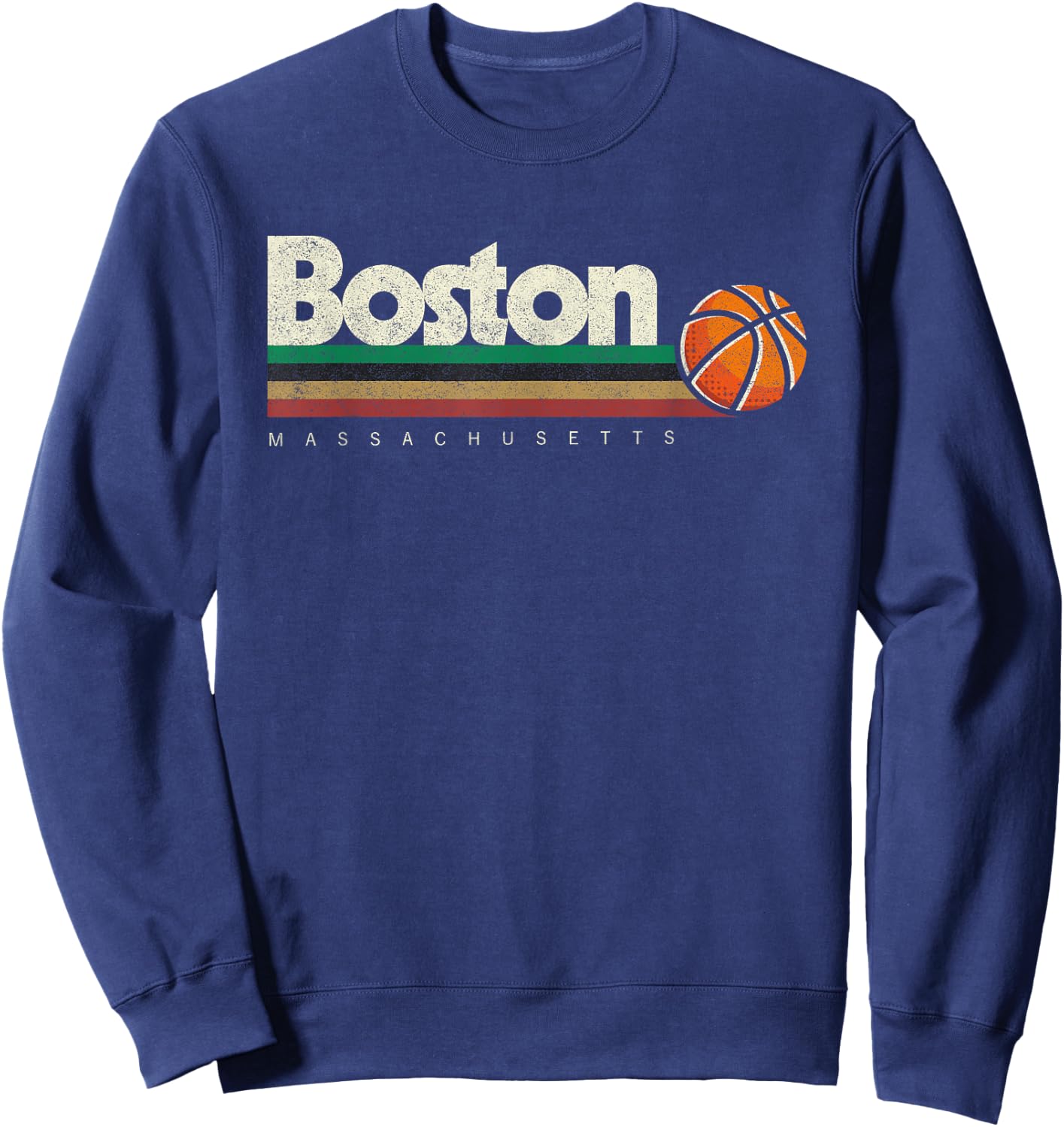 Vintage Basketball Boston City B-Ball Retro Stripes Sweatshirt - Sweatshirt | Navy