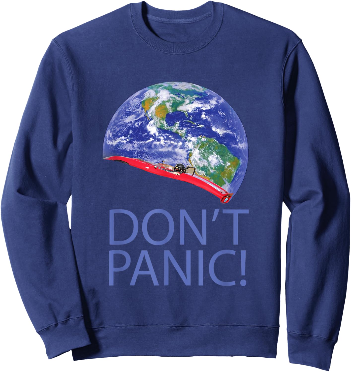 Don't Panic Red Electric Car and Starman Into Space Sweatshirt - Sweatshirt | Navy