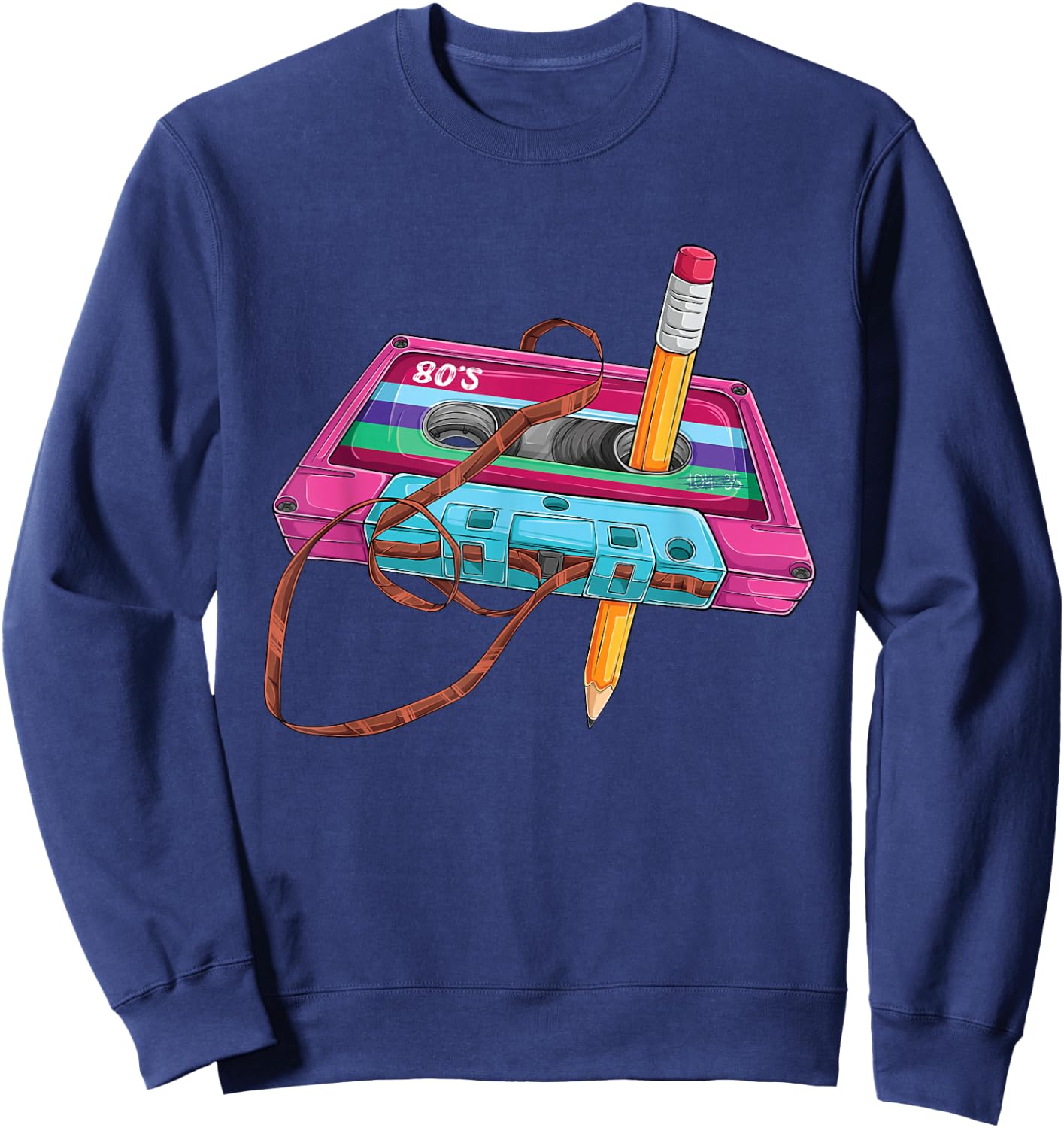 Vintage Cassette Tape Pencil 70's 80's 90's Music Mixtape Sweatshirt - Sweatshirt | Navy