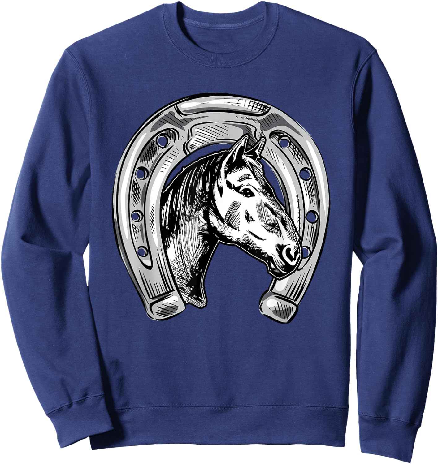 Horseshoe Horse Horseback Riding Lover Cowboy Cowgirl Sweatshirt - Sweatshirt | Navy