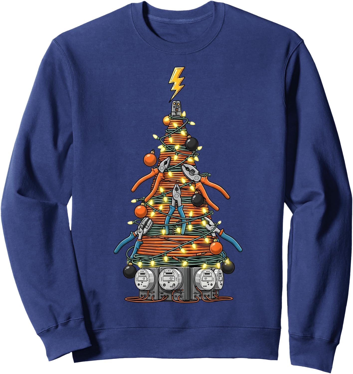Funny Electrician Christmas Tree Xmas Graphic Men Women Sweatshirt - Sweatshirt | Navy