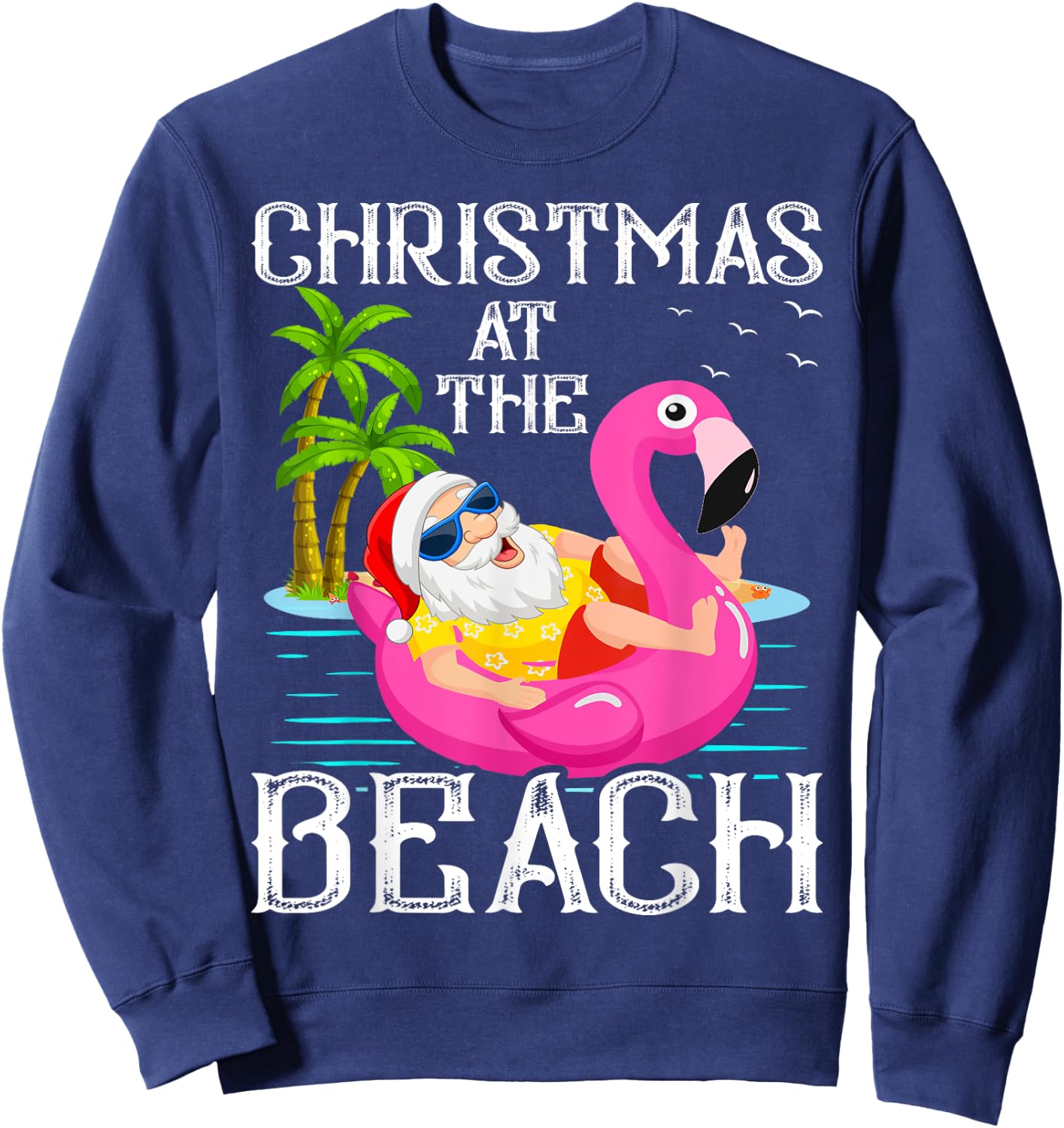 Funny Flamingo Float Santa Claus Christmas At The Beach Women Kids Sweatshirt - Sweatshirt | Navy
