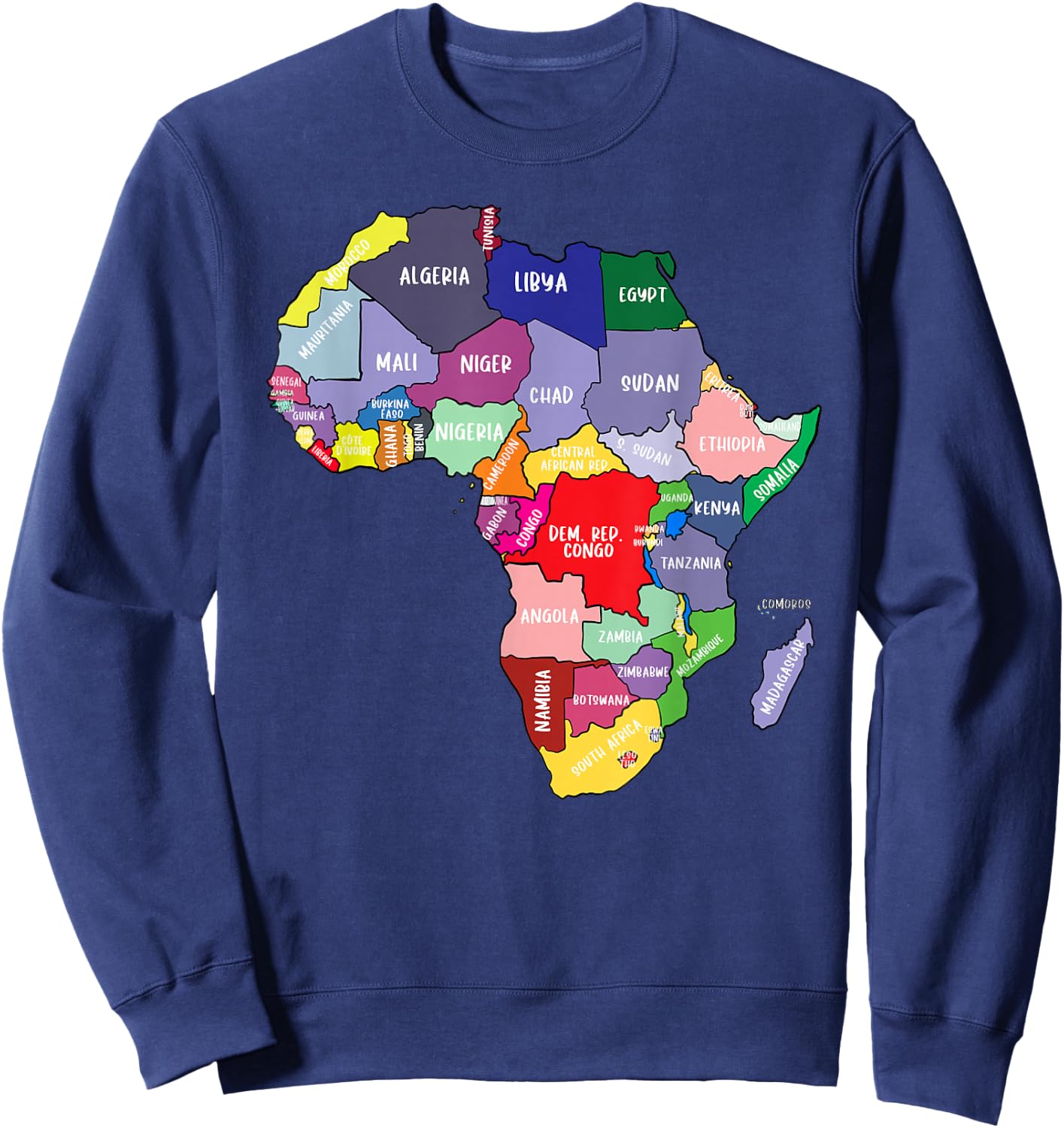 Colourful Africa Map with Country Names, African Continent Sweatshirt - Sweatshirt | Navy