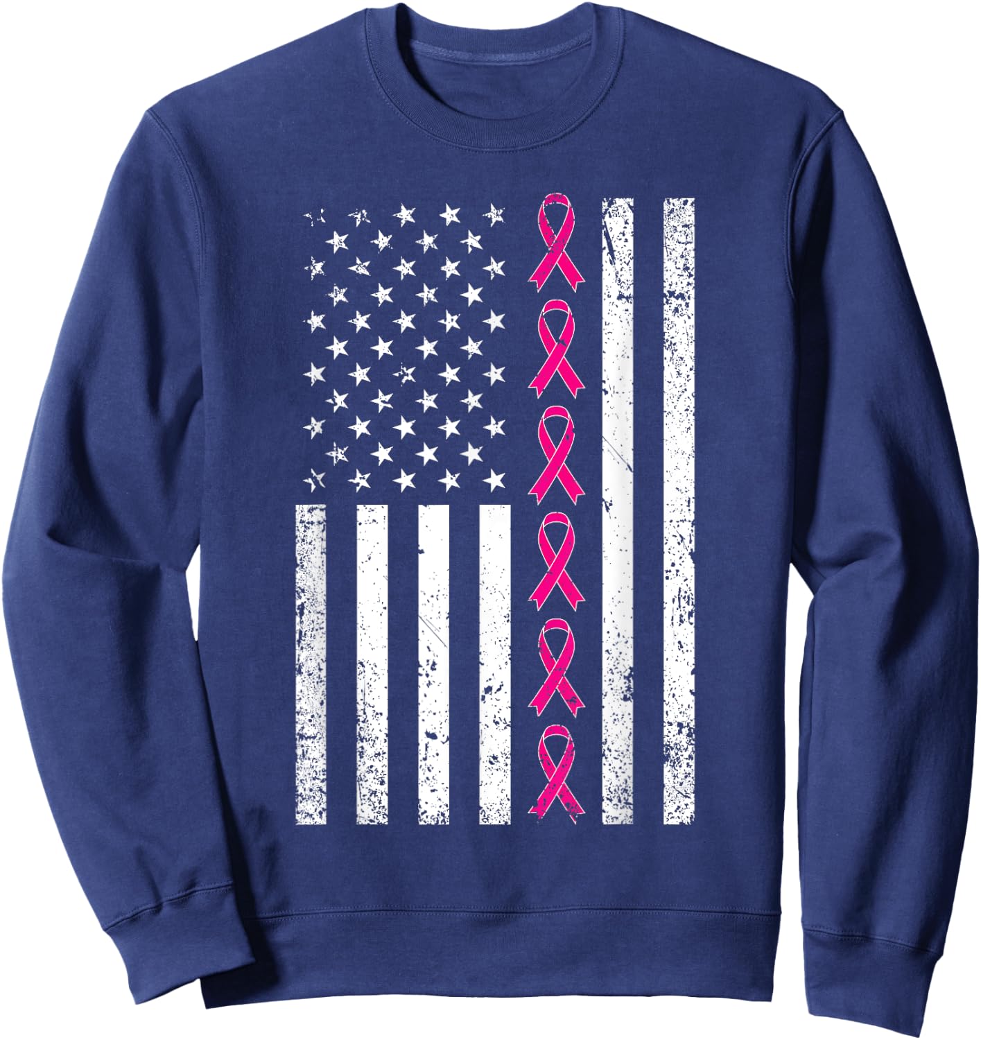 Breast Cancer Shirt Women Men USA Flag Pink Ribbon Sweatshirt - Sweatshirt | Navy