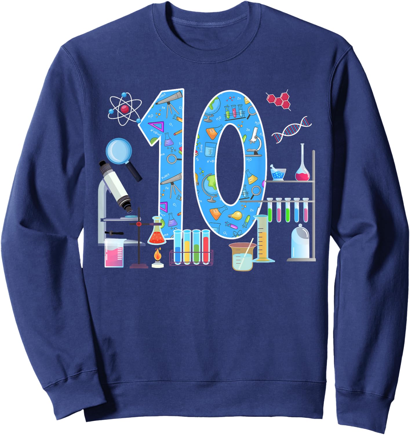 10th Birthday Science Theme 10 Year Old Birthday Scientist Sweatshirt - Sweatshirt | Navy