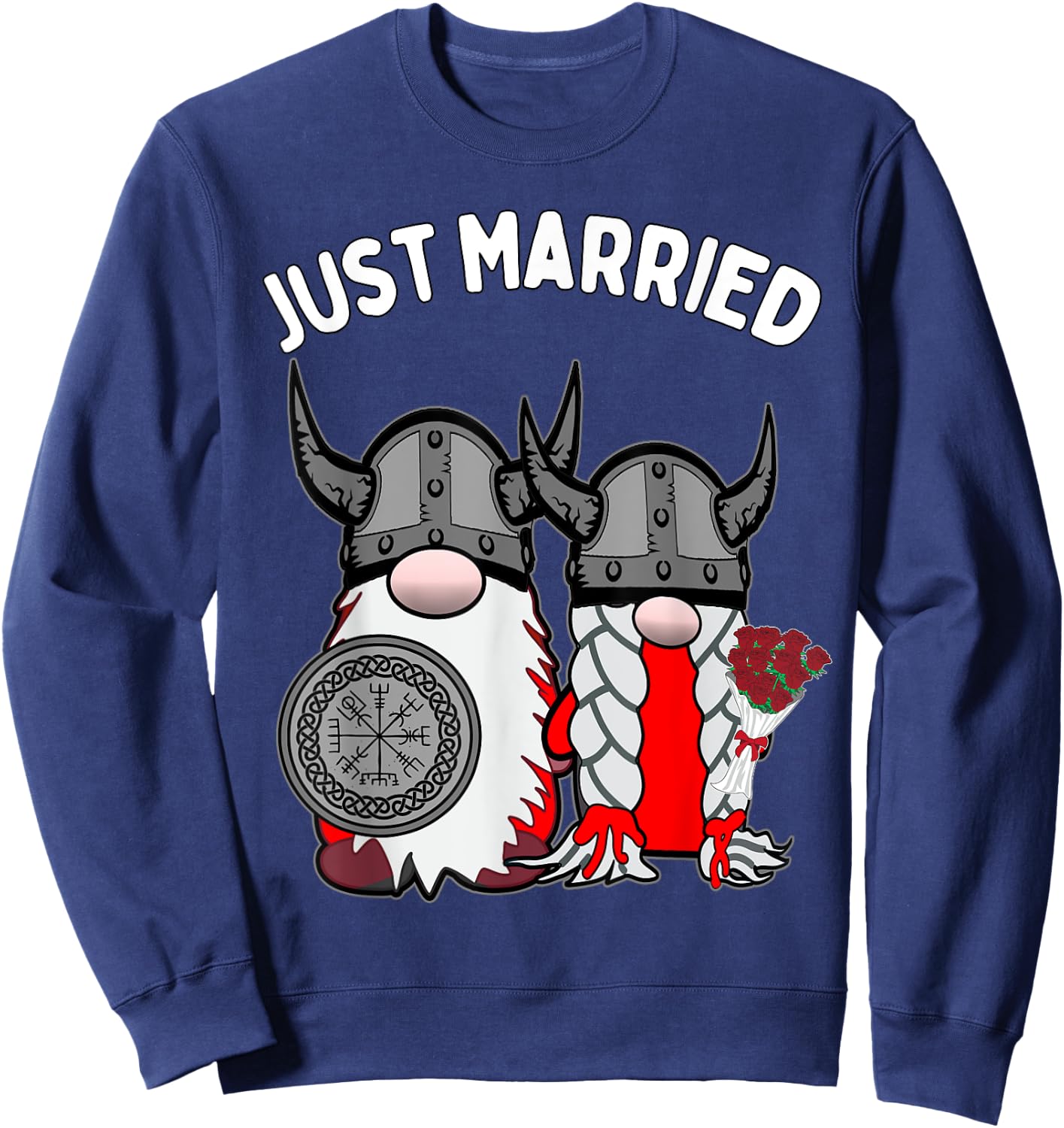 Just Married Nordic Gnome Viking Tomte Couple Wedding Sweatshirt - Sweatshirt | Navy