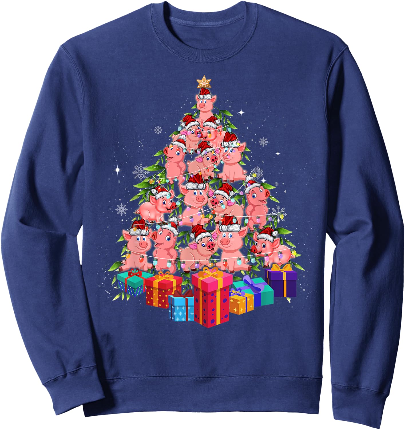 Funny Farmer Christmas Tree Pig Family Xmas Pajamas Matching Sweatshirt - Sweatshirt | Navy