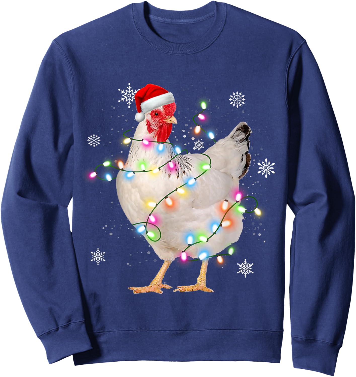 Santa Chicken Christmas Lights Farmer Xmas Chicken Lover Sweatshirt - Sweatshirt | Navy