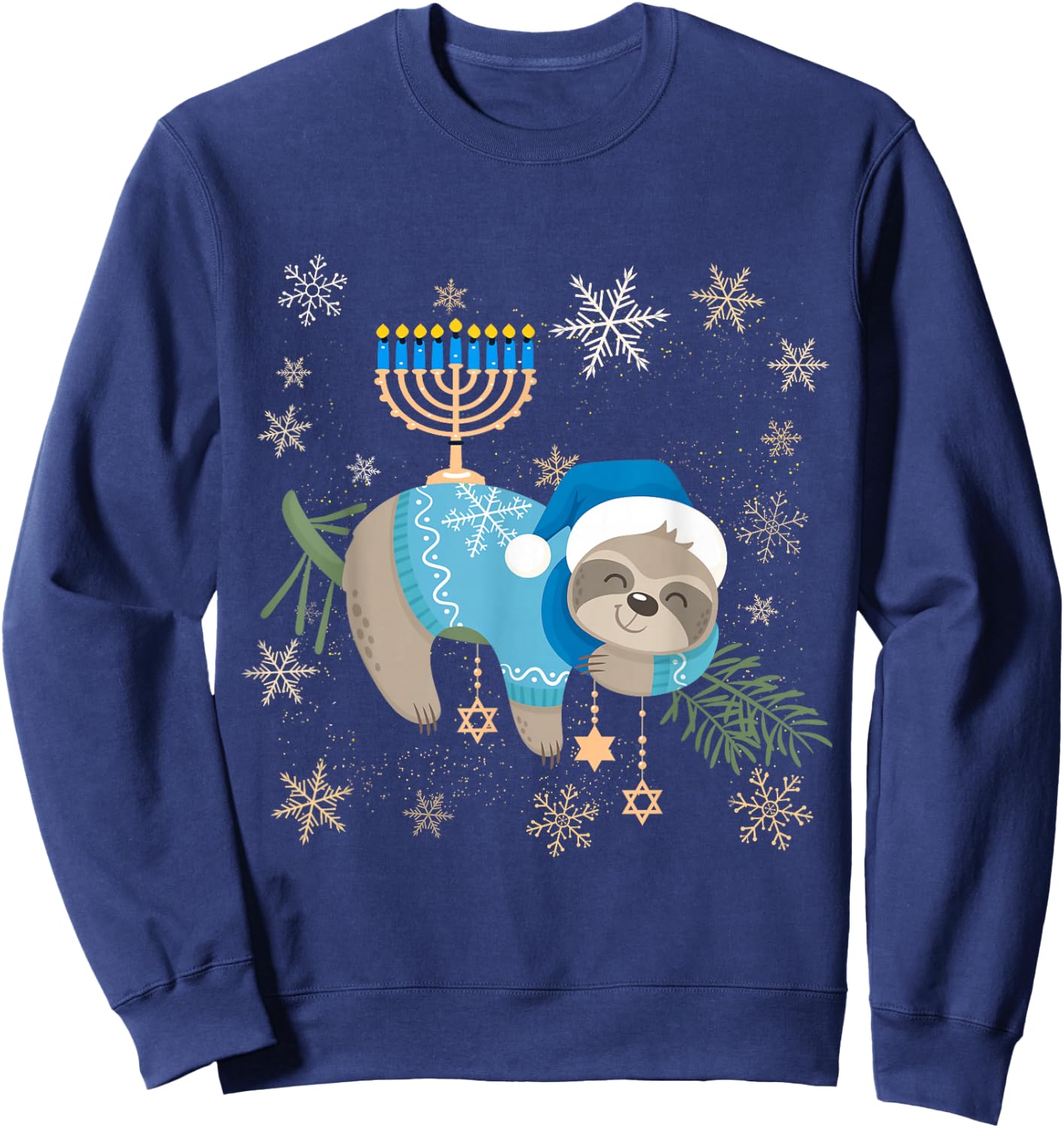 Funny Hanukkah Sloth Jewish Chanukah Sleeping Men Women Kids Sweatshirt - Sweatshirt | Navy