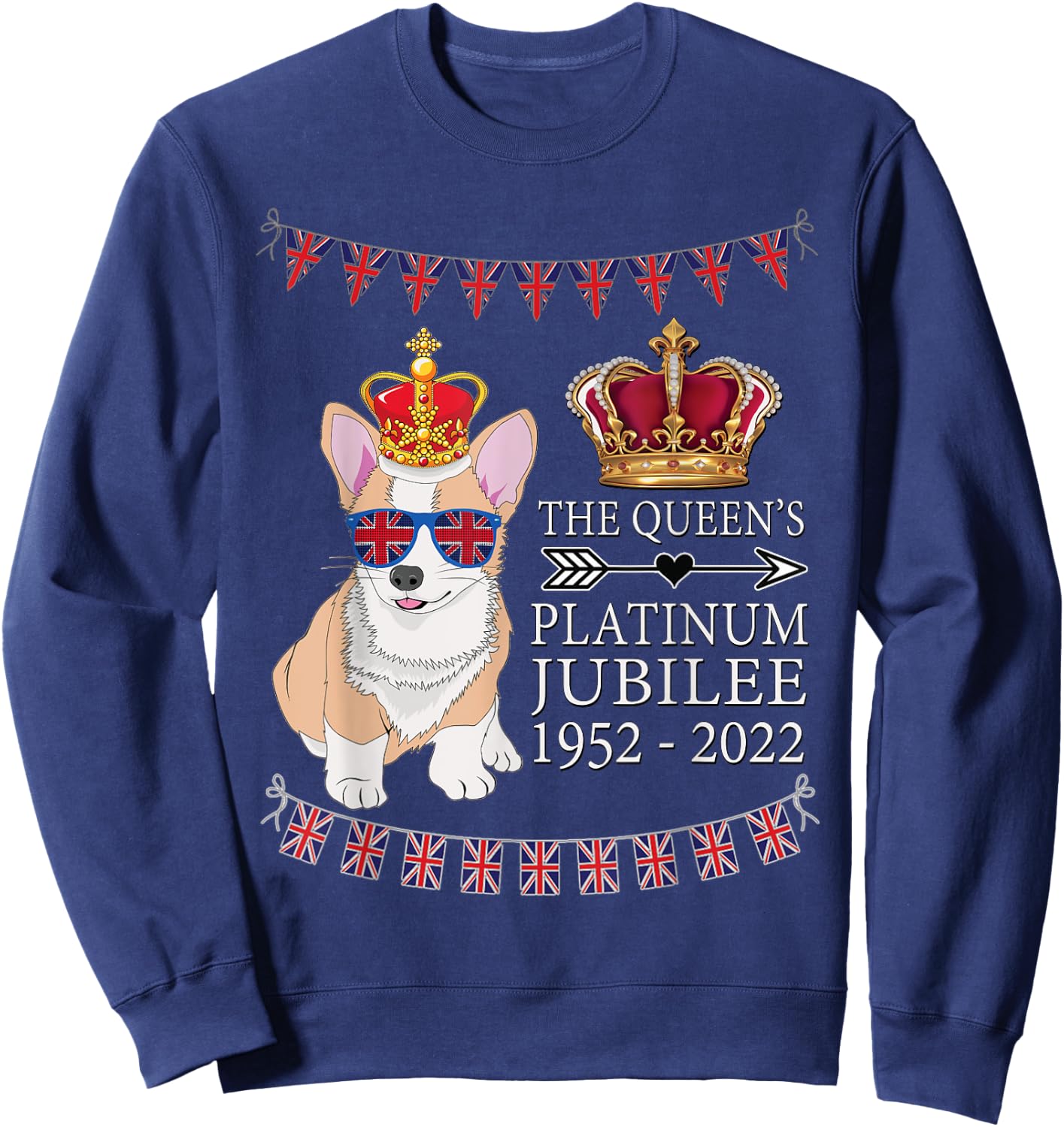 British Queen Platinum Jubilee Souvenir Union Jack Corgi Sweatshirt - Sweatshirt | Navy