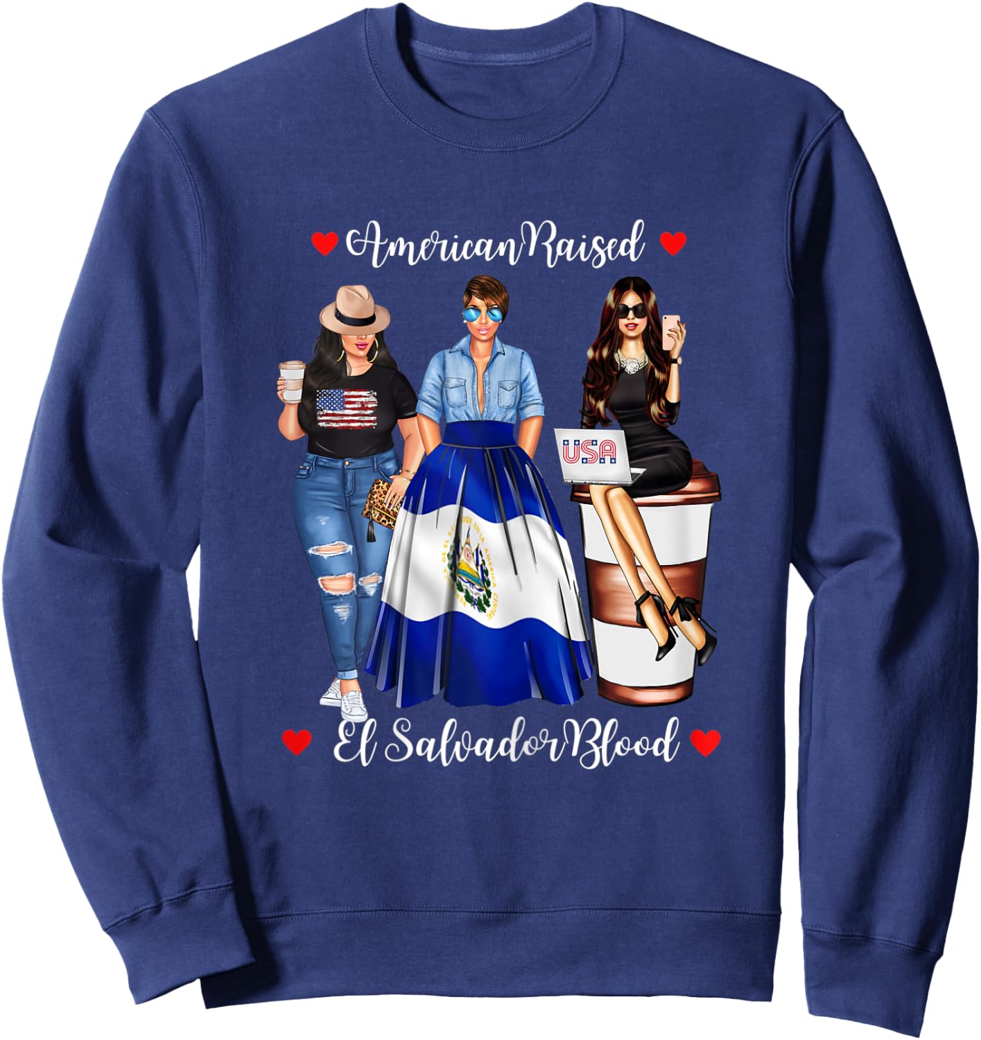 American Raised El Salvador Blood USA Flag San Salvadorian Sweatshirt - Sweatshirt | Navy