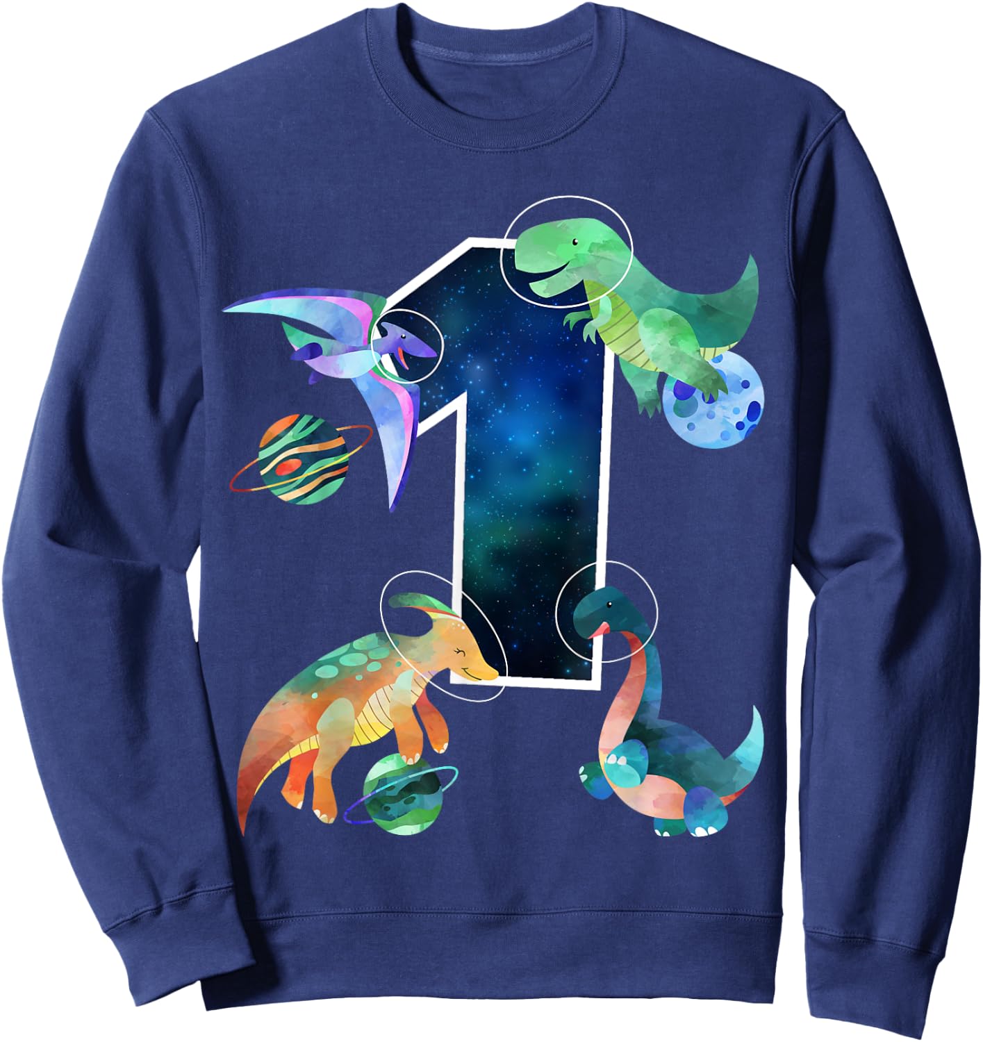 Kids Astronaut Outer Space Dinosaurs 1st Birthday Boy Gift Sweatshirt - Sweatshirt | Navy