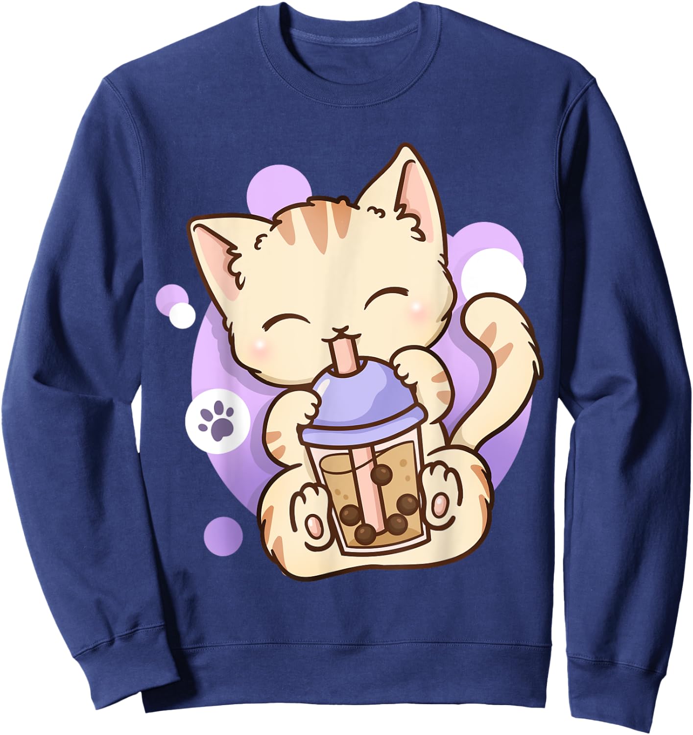 Cat Boba Tea Bubble Tea Anime Kawaii Neko Sweatshirt - Sweatshirt | Navy