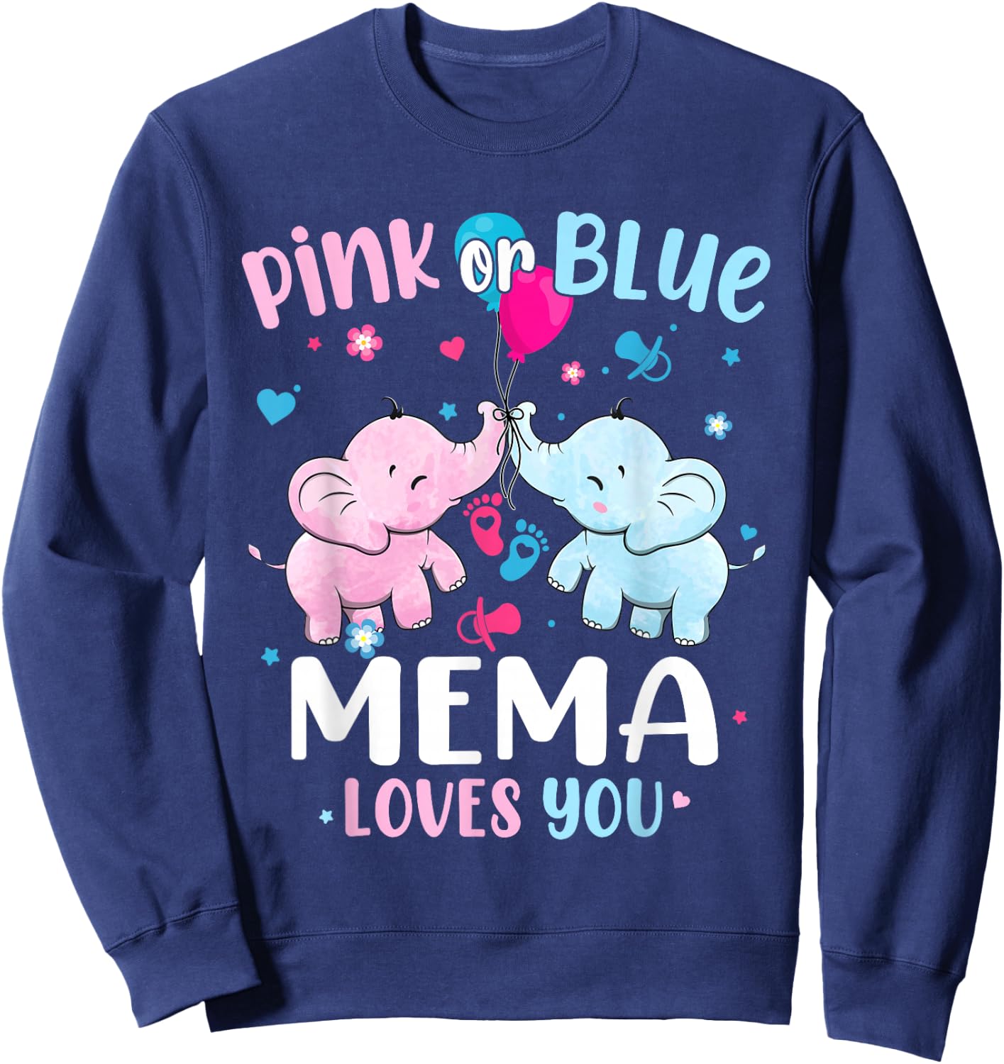Pink or Blue Mema Loves You Gender Reveal Elephant Grandma Sweatshirt - Sweatshirt | Navy
