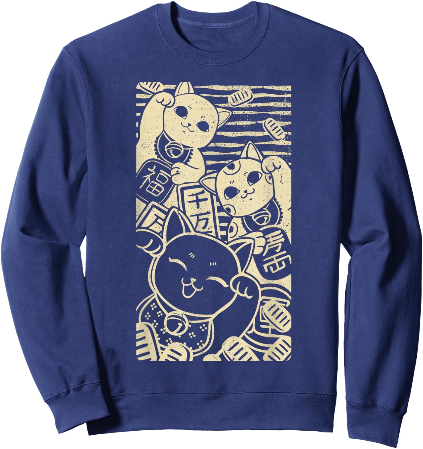 Maneki nekos - Lucky Cats Japanese Style Design Sweatshirt - Sweatshirt | Navy