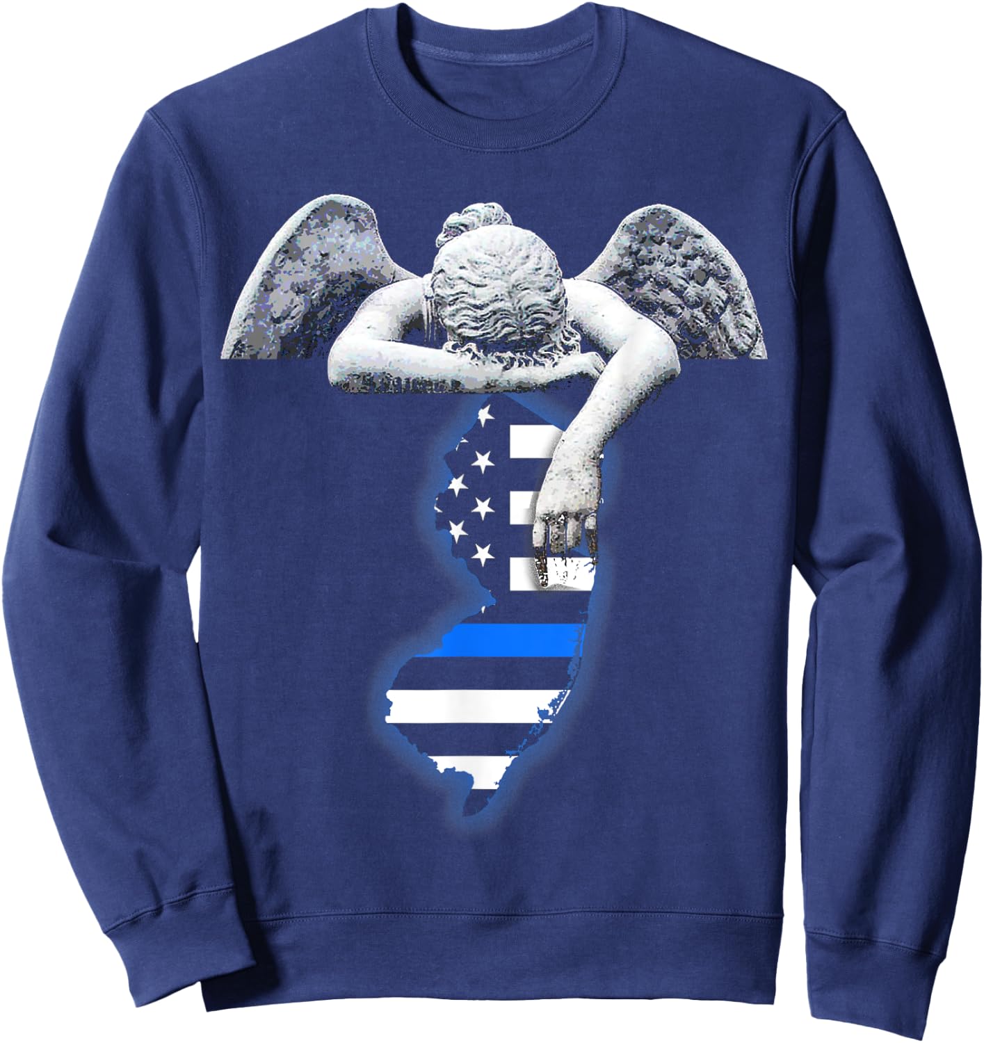 New Jersey Thin Blue Line Flag and Angel for Law Enforcement Sweatshirt - Sweatshirt | Navy