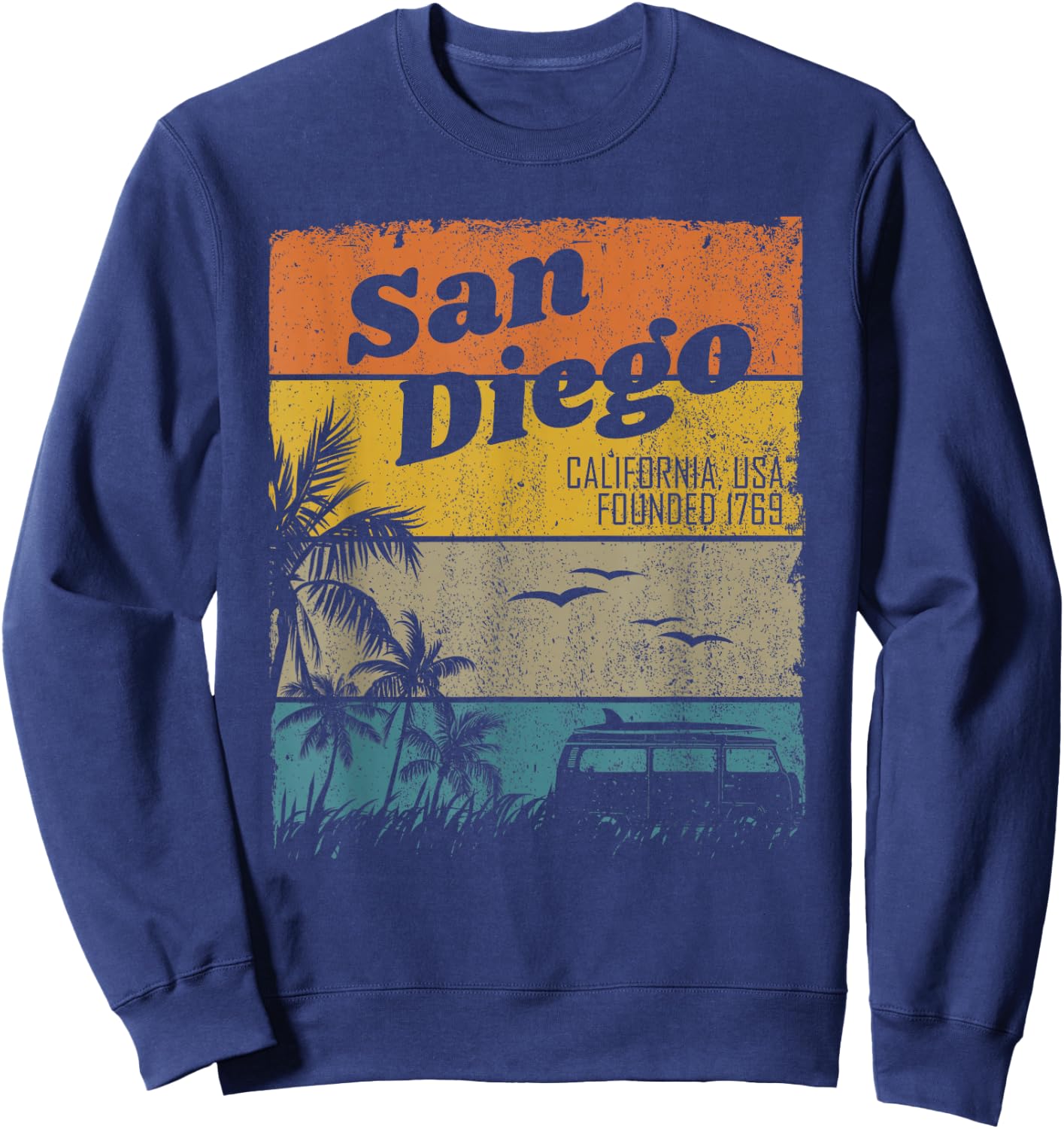 San Diego Vintage California Beach Surfing Retro San Diego Sweatshirt - Sweatshirt | Navy