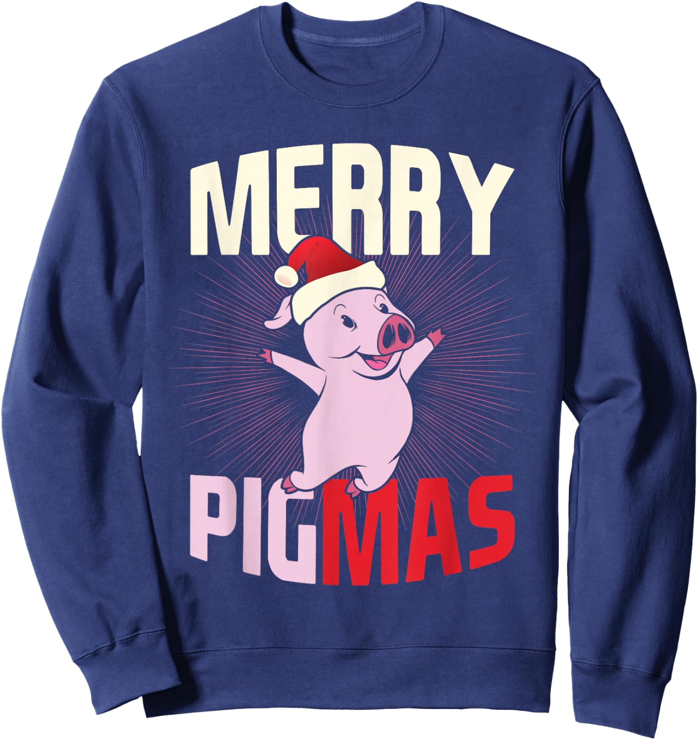 Pigmas Happy Pig Santa Hat Merry Christmas Sweatshirt - Sweatshirt | Navy