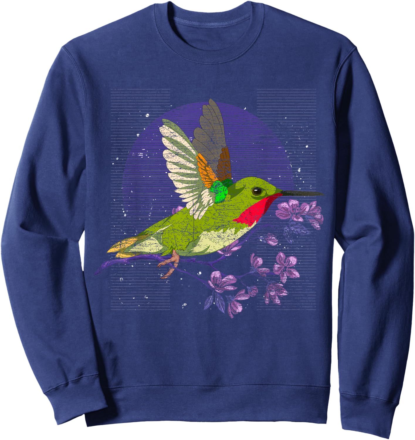 Floral Animal Bird Beautiful Flowers Vintage Hummingbird Sweatshirt - Sweatshirt | Navy
