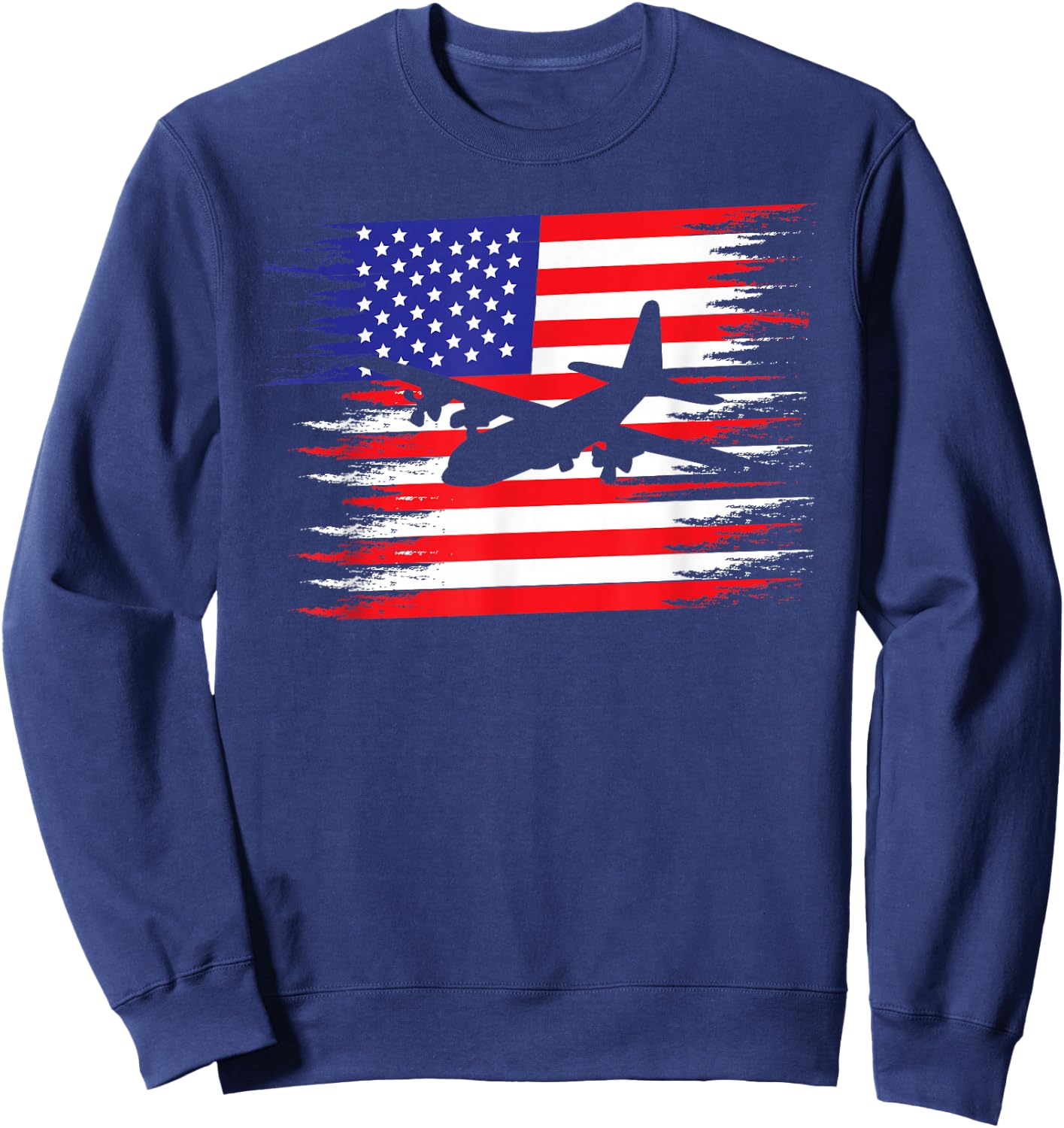 Patrioctic C-130 Hercules Airplane Shirt | USA Airplane Gift Sweatshirt - Sweatshirt | Navy