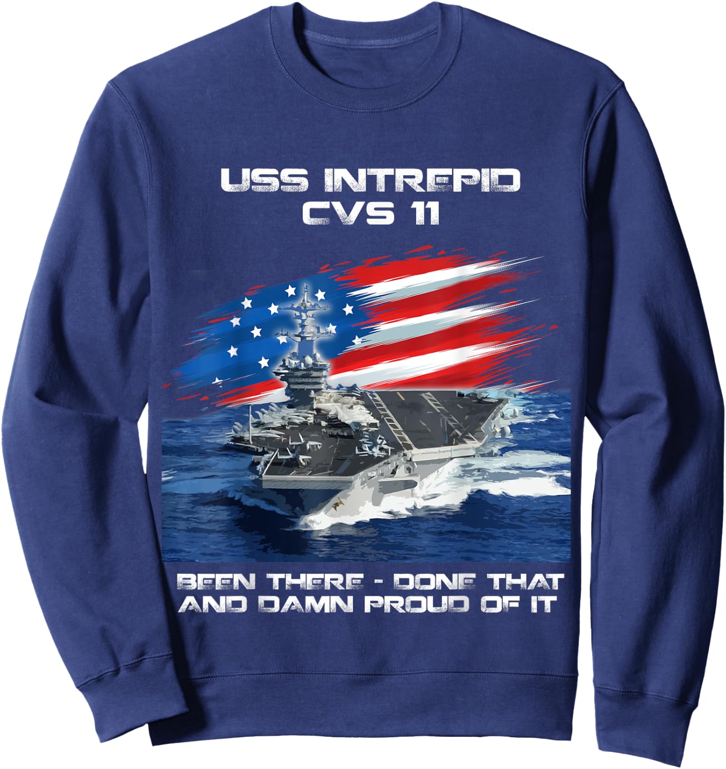USS Intrepid CVS-11 Aircraft Carrier Veteran USA Flag Xmas Men Sweatshirt - Sweatshirt | Navy