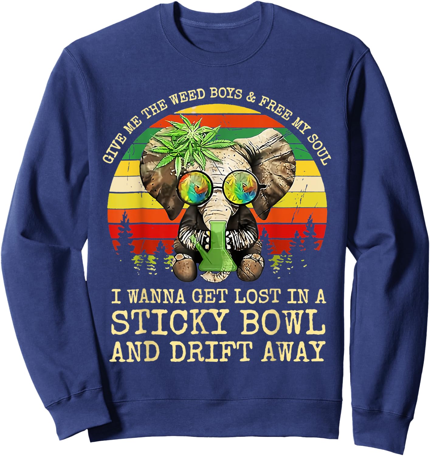 Cool Elephant Smoking Weed Bong Marijuana Cannabis Stoner Sweatshirt - Sweatshirt | Navy