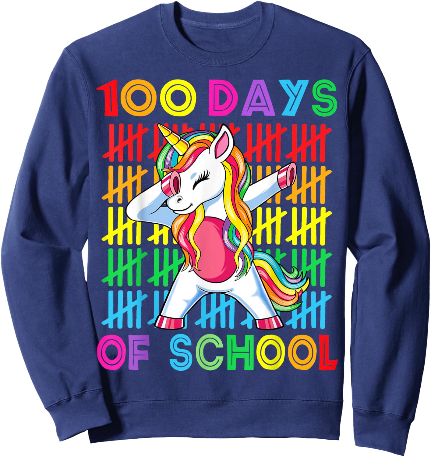 100 Days of School Unicorn Girls Teacher 100th Day of School Sweatshirt - Sweatshirt | Navy