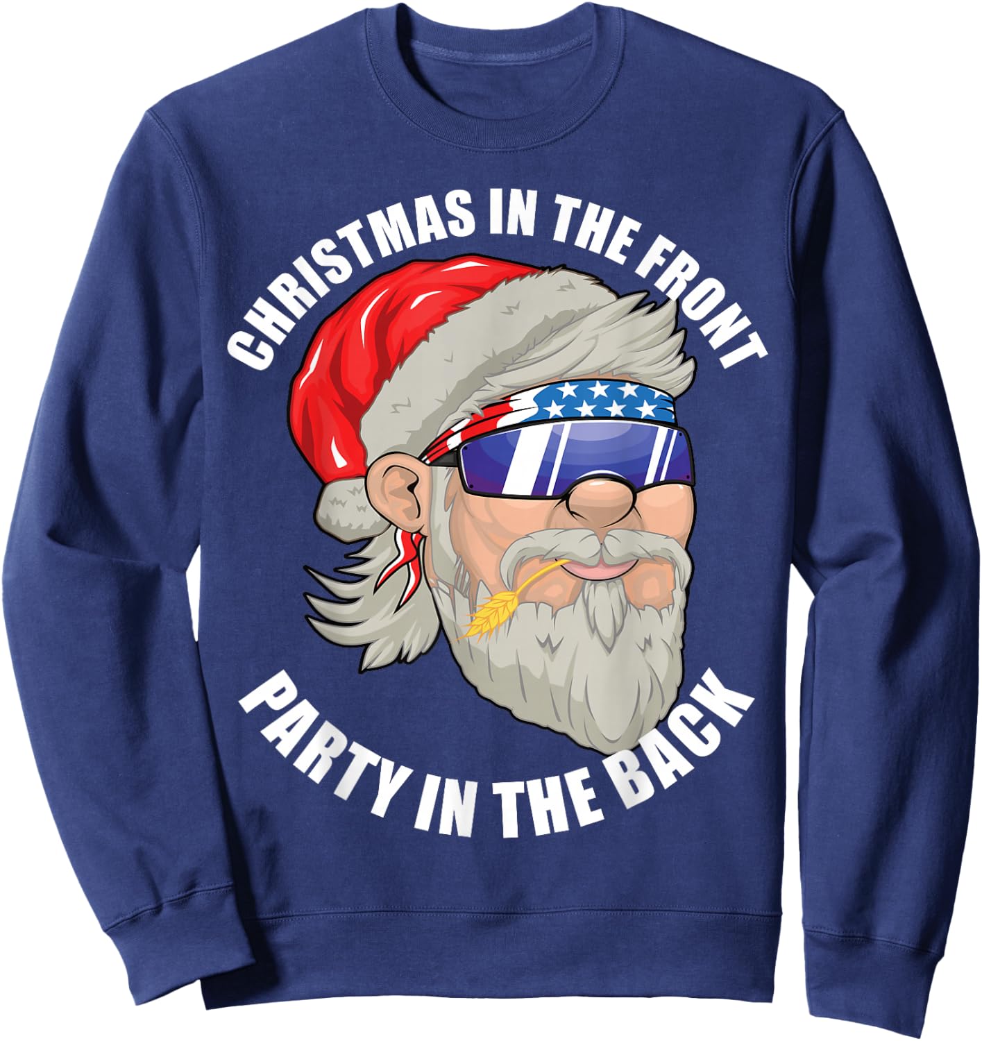 Christmas in the Front Party in the Back US Mullet Santa Sweatshirt - Sweatshirt | Navy