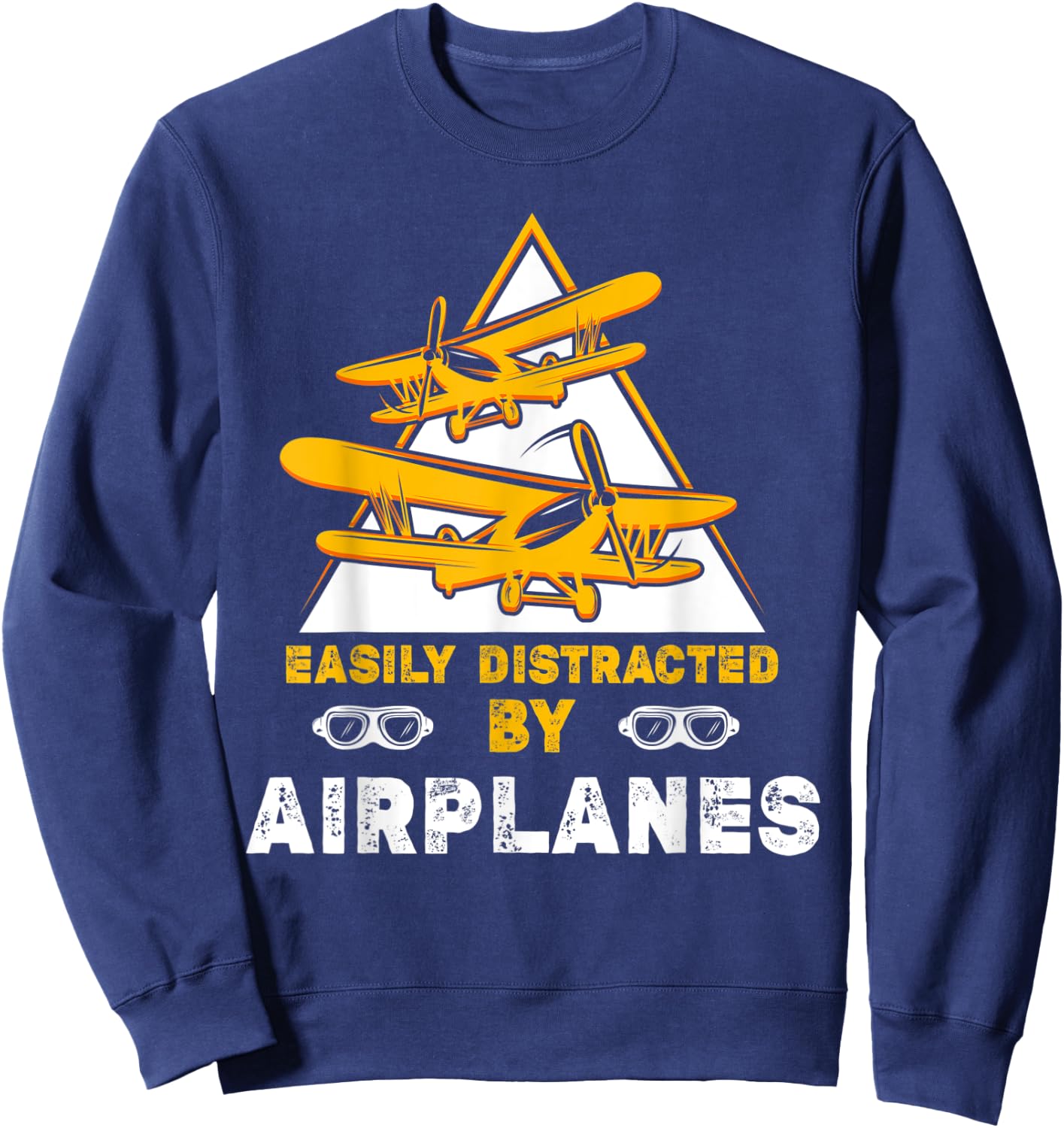 Easily Distracted By Airplanes Funny Airport Plane Lover Sweatshirt - Sweatshirt | Navy