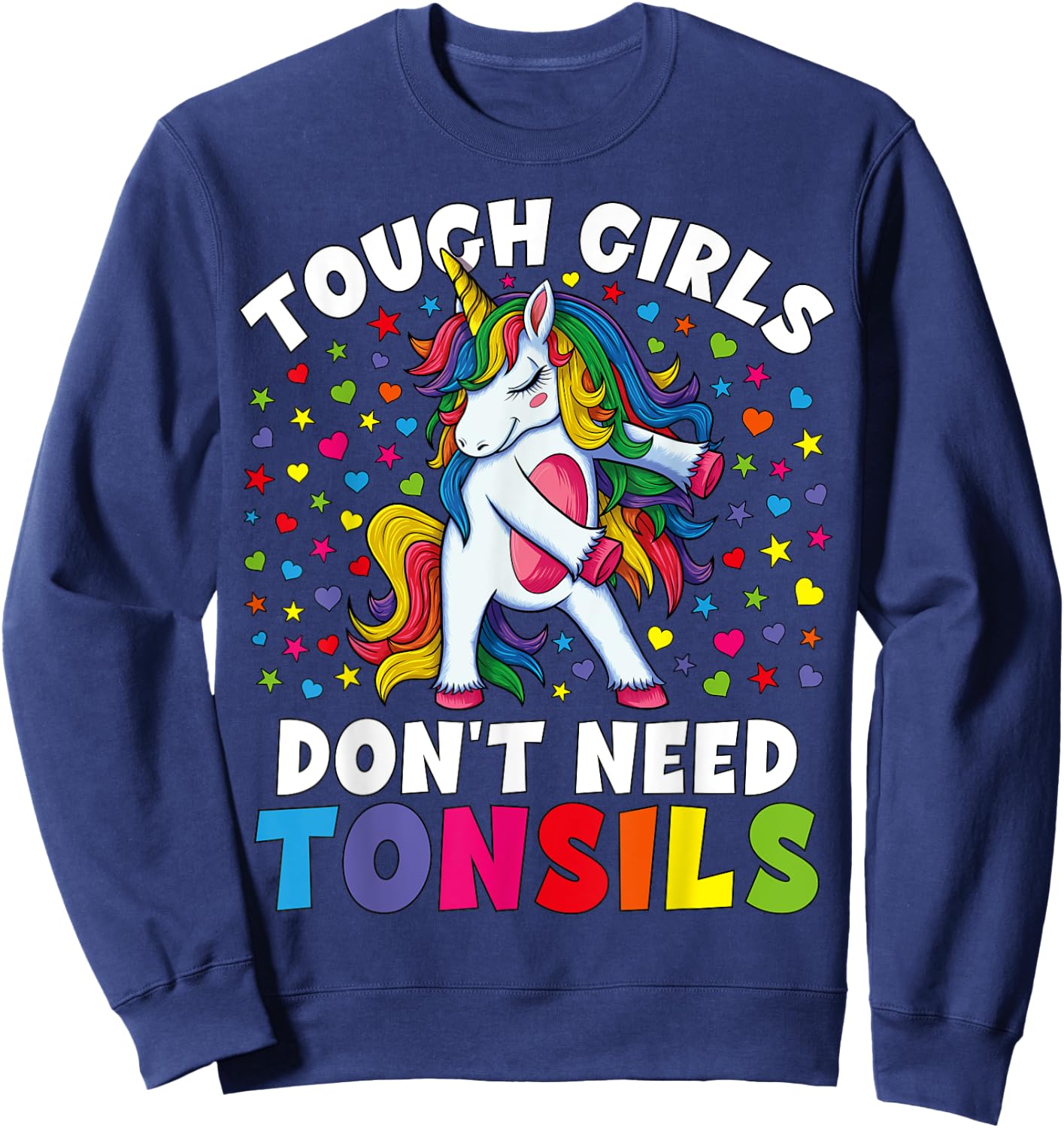 Tonsil Surgery Recovery Gift Girls Unicorn Tonsil Removal Sweatshirt - Sweatshirt | Navy